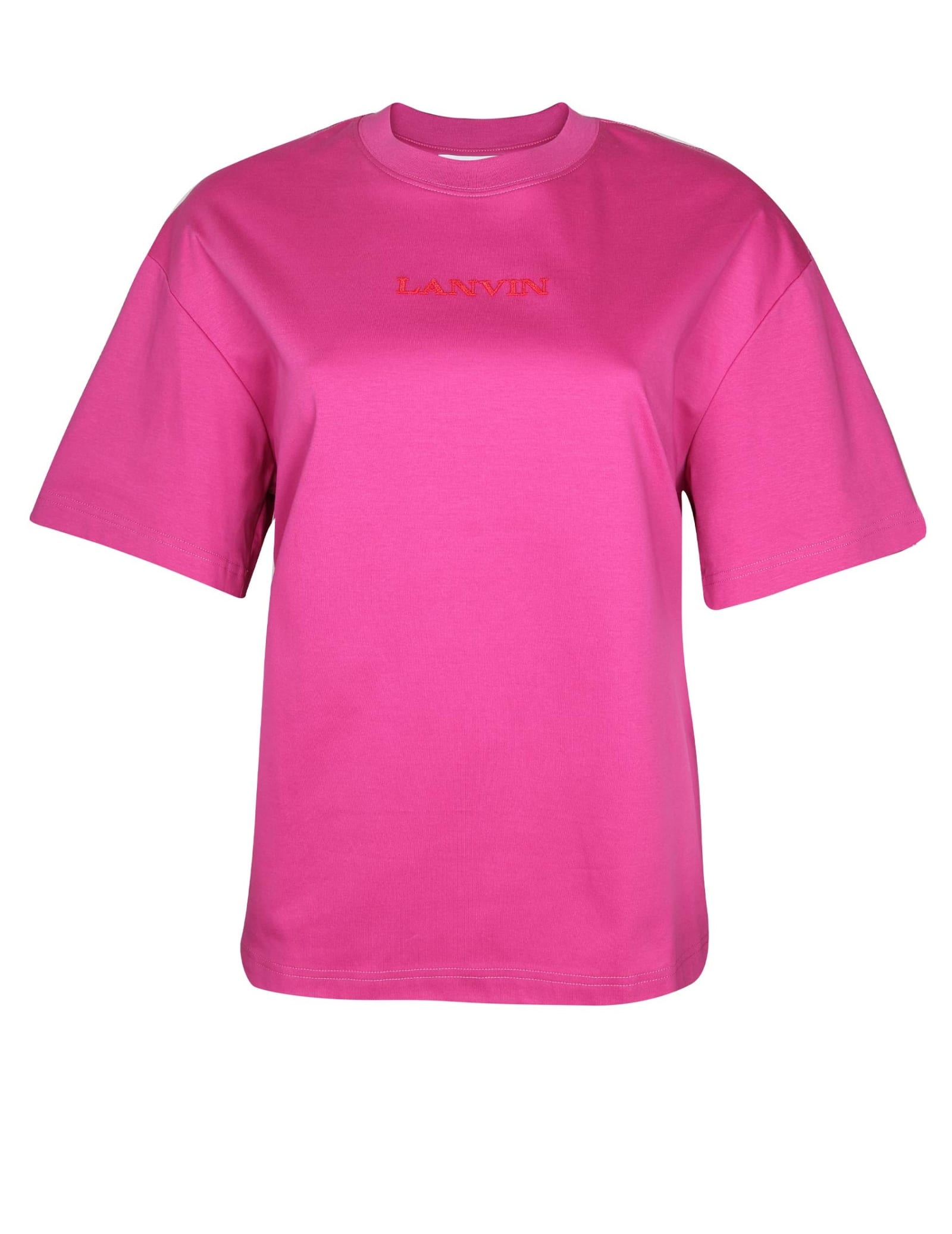 Shop Lanvin Cotton T-shirt With Embroidered Logo In Fuchsia