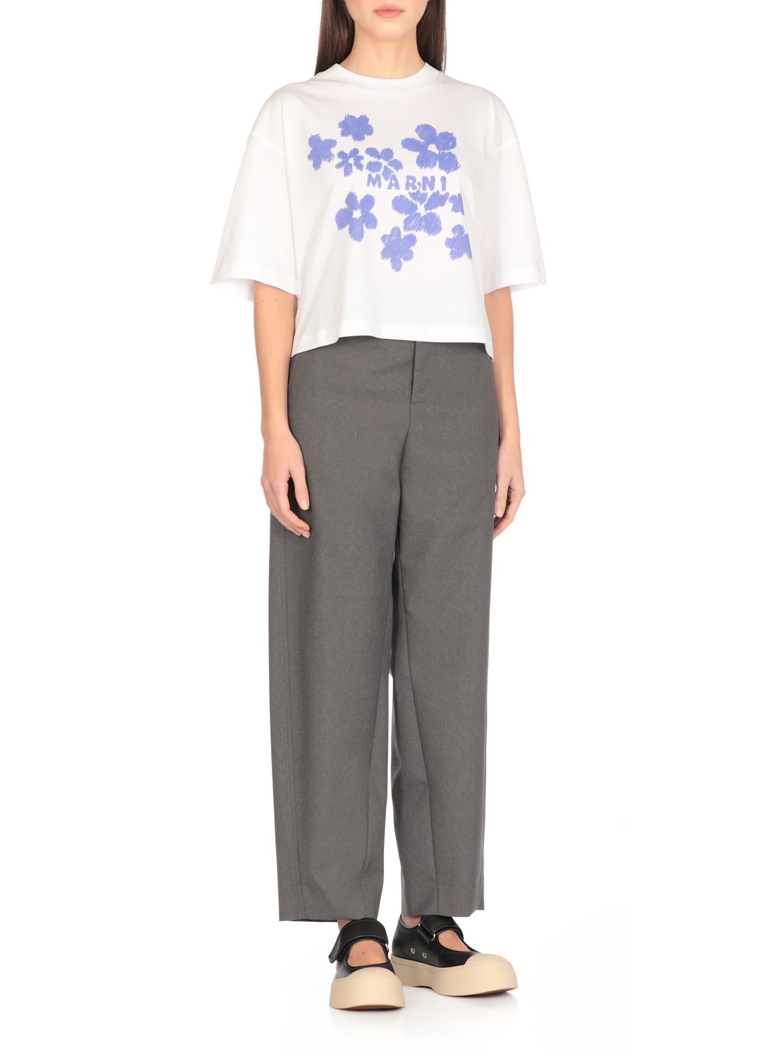 Marni Crew Neck Cropped Graphic Print T-shirt In White