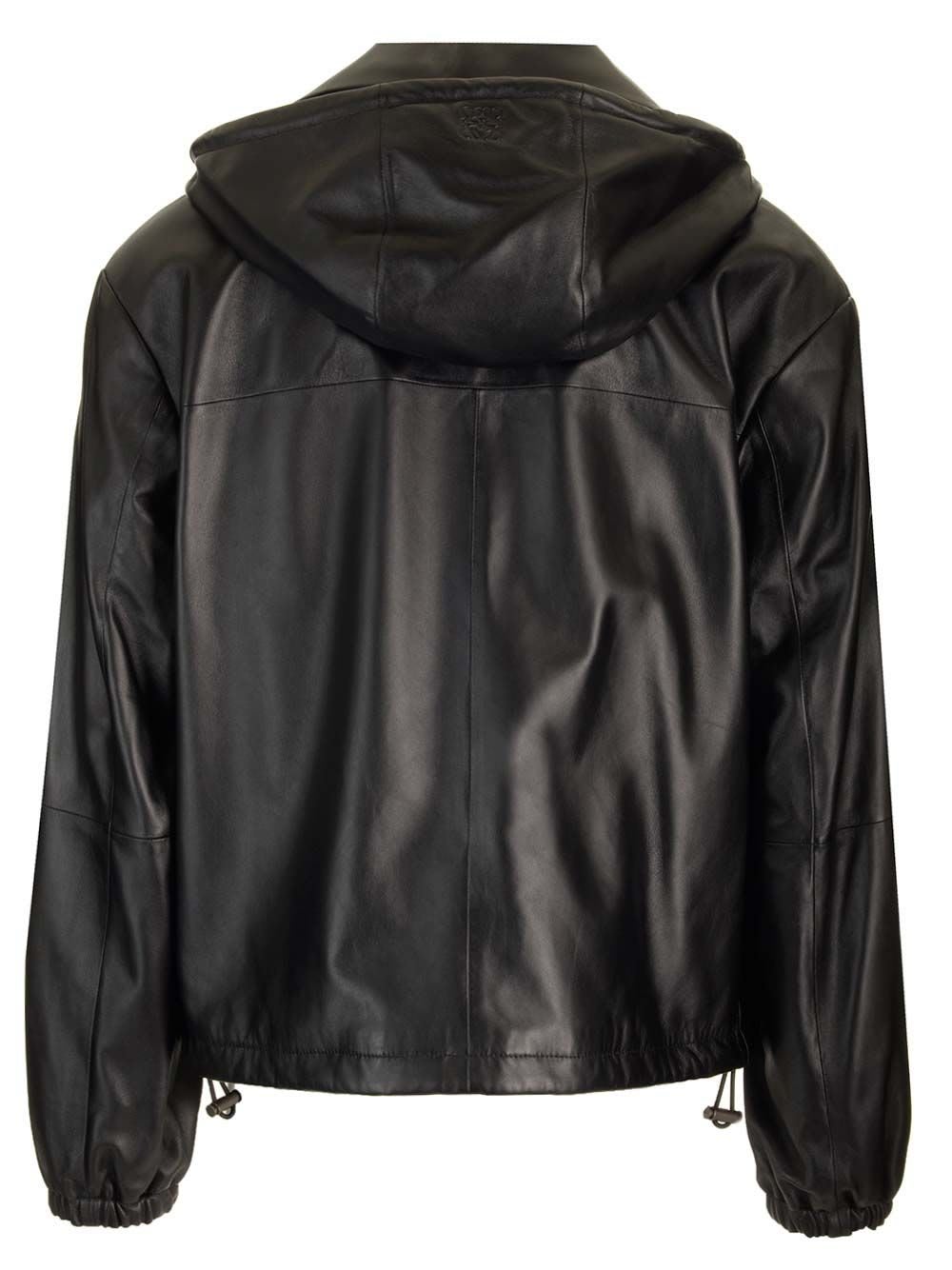 Shop Loewe Hooded Zipped Leather Jacket In Black