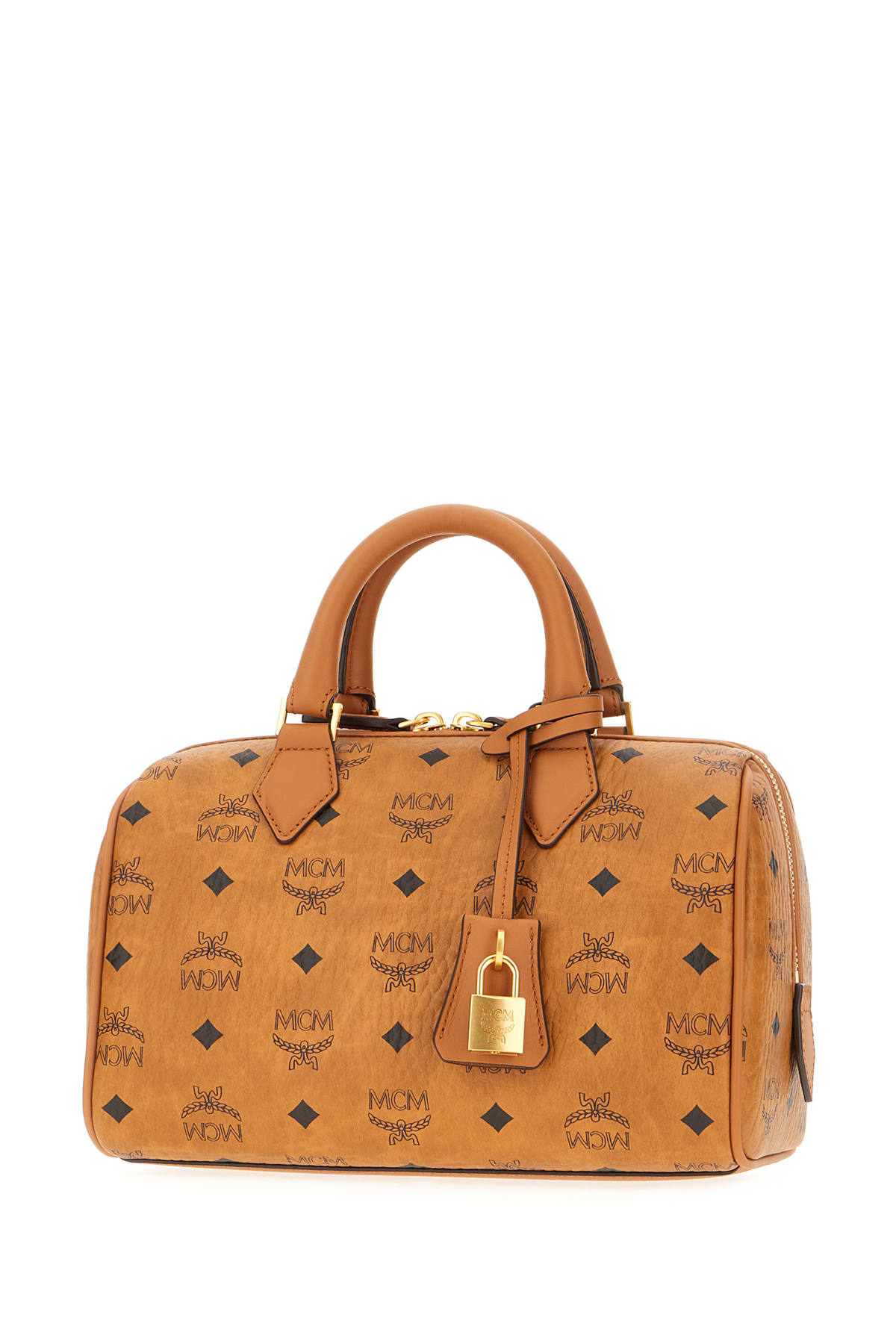 Shop Mcm Printed Canvas Ella Boston Handbag In Cognac