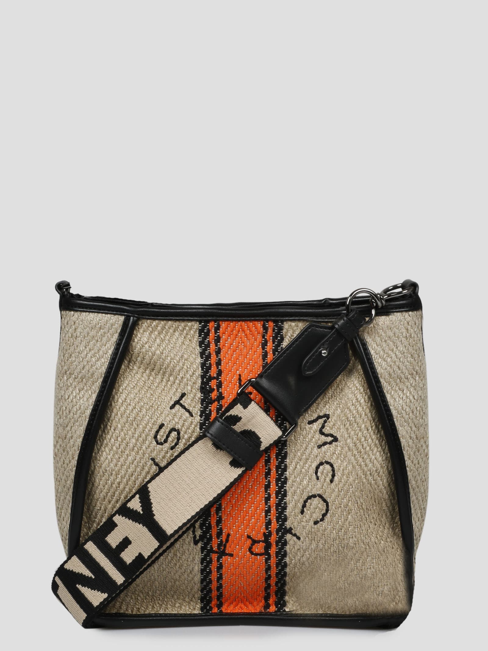 Stella McCartney Mini Crossbody Linen Striped Logo Bag