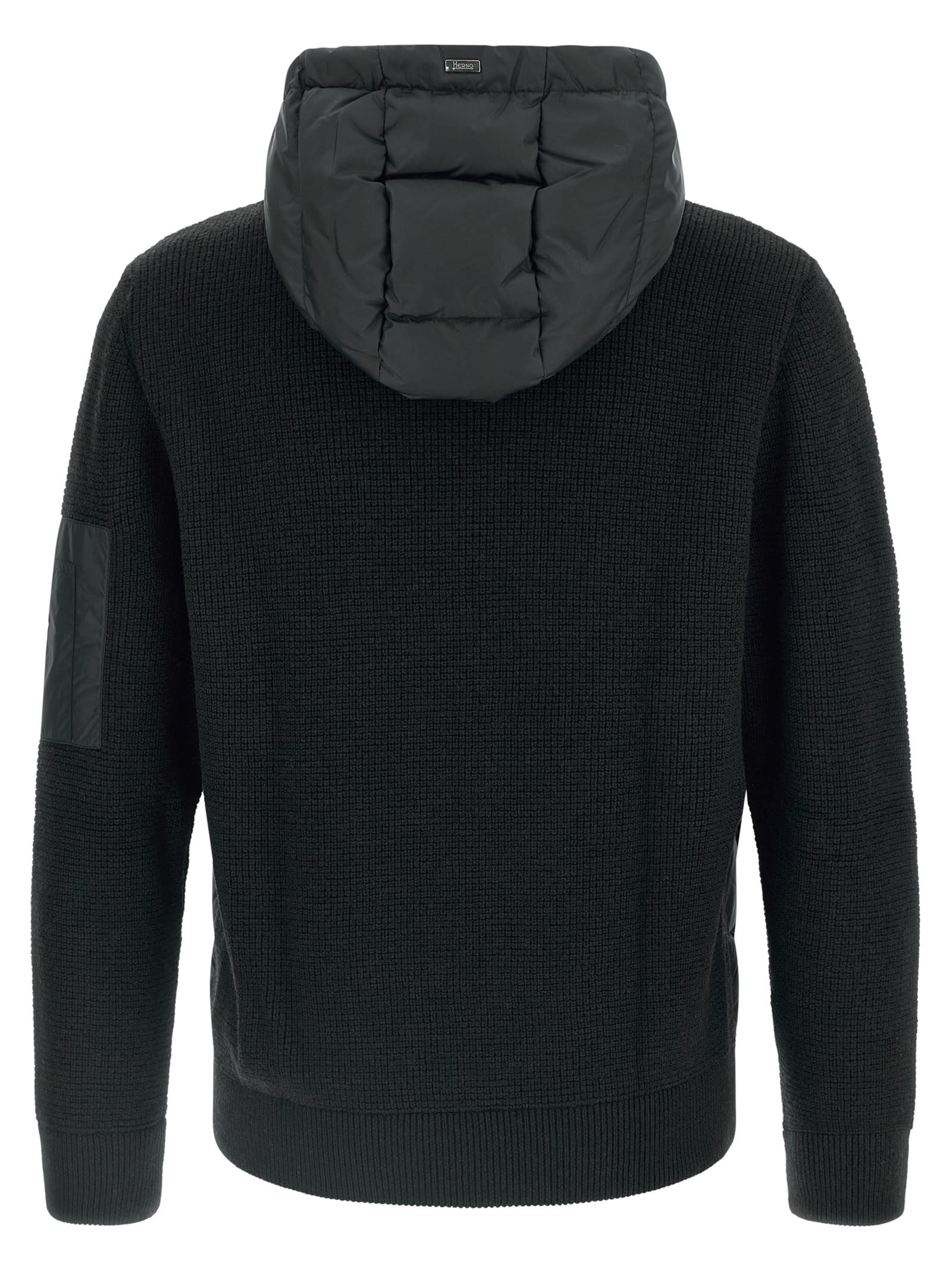 Herno Padded Bomber Jacket With Wool Sleeves Clothing In Black