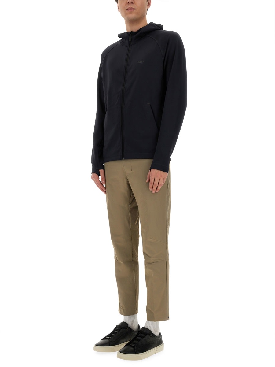 Hugo Boss Cropped Elastic Waistband Trousers With Button Detail In Brown