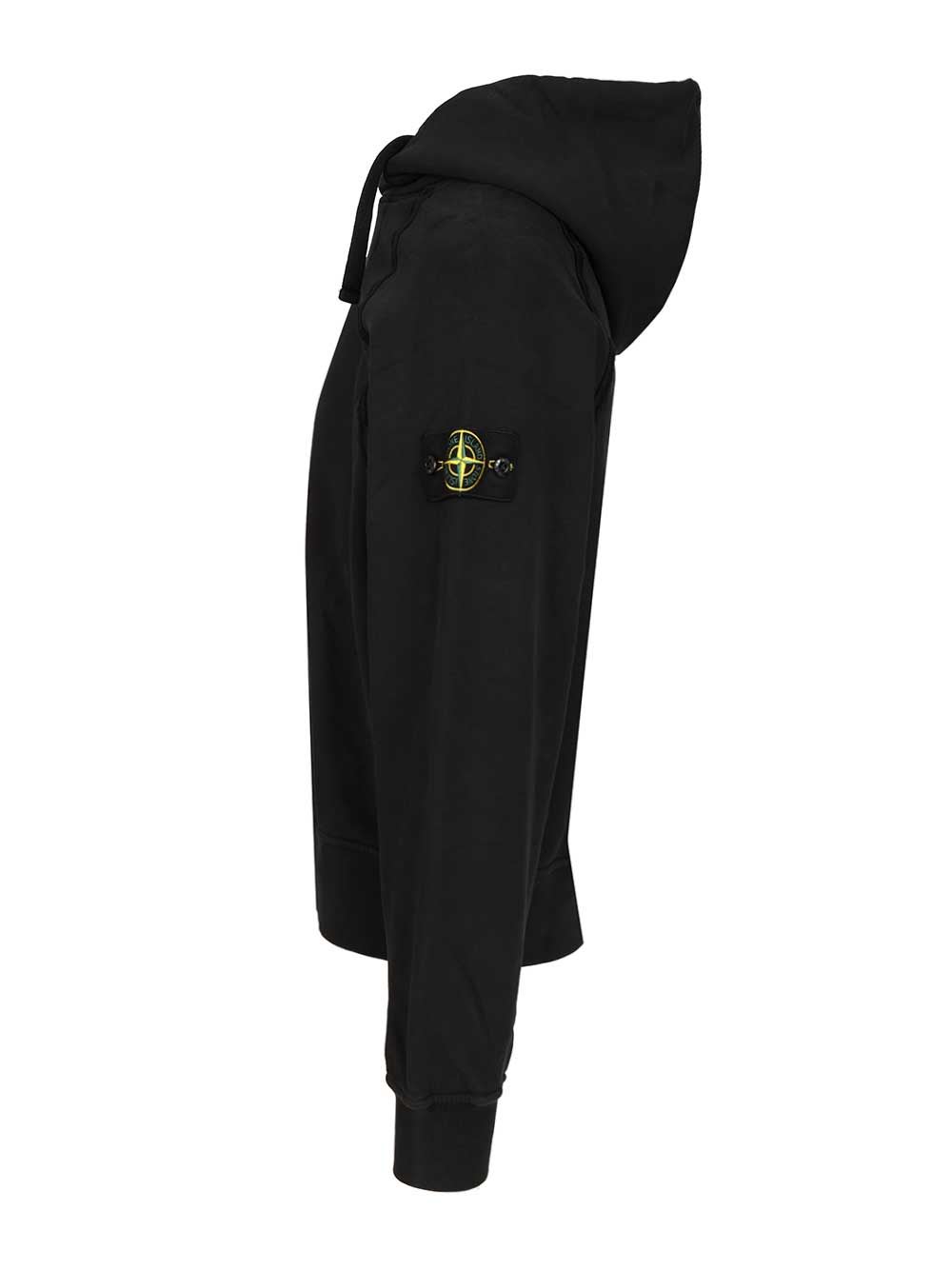 Stone Island Brushed Organic Cotton Fleece Oversized Fit Hoodie Clothing In Black