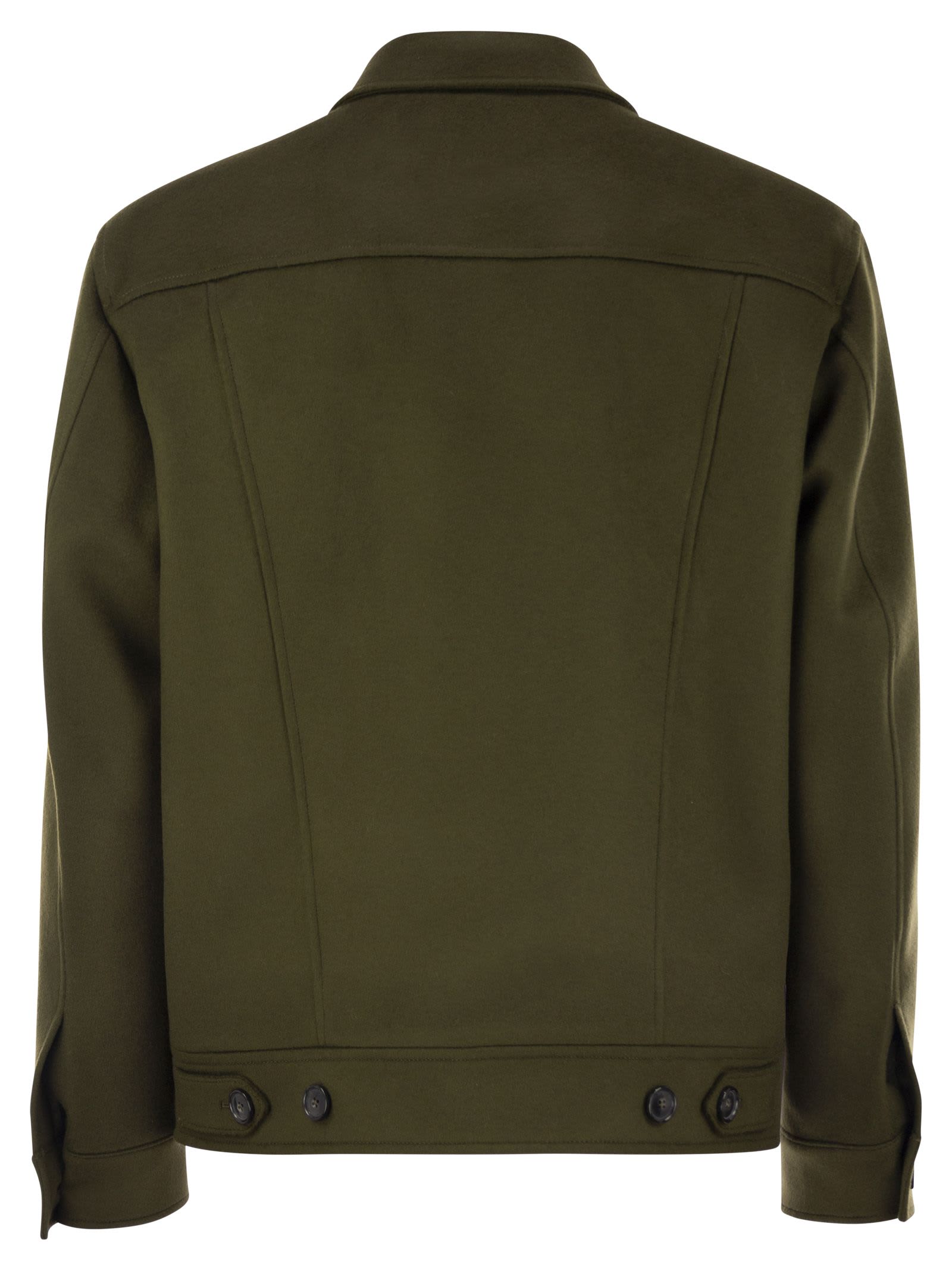 Shop Pt Torino Wool And Cashmere Drap Trucker Jacket In Military Green