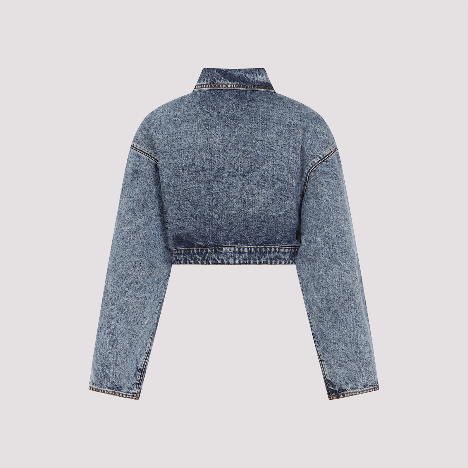 Alaïa Cropped Denim Jacket With Classic Collar In Bleu Neige