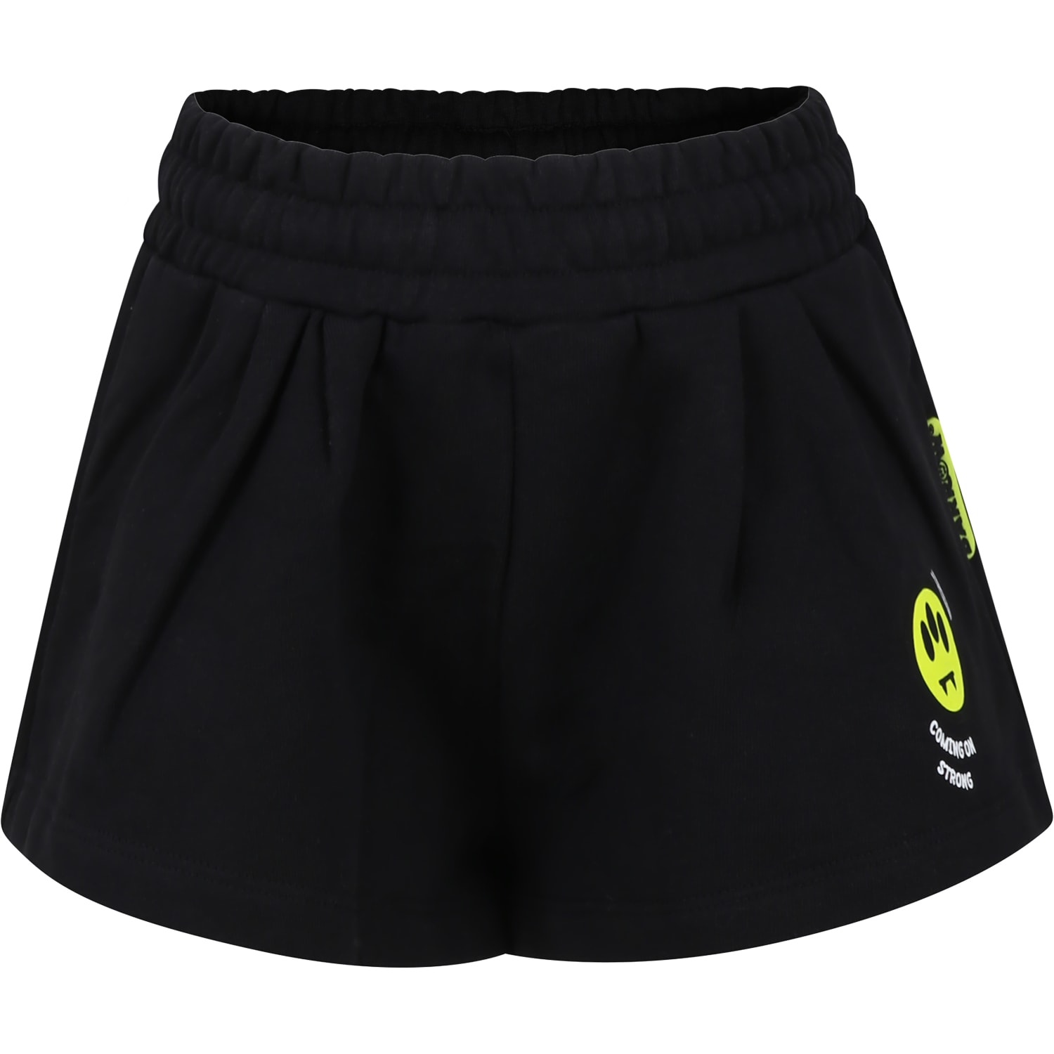 Barrow Kids' Black Shorts For Girl With Smiley Faces In Nero