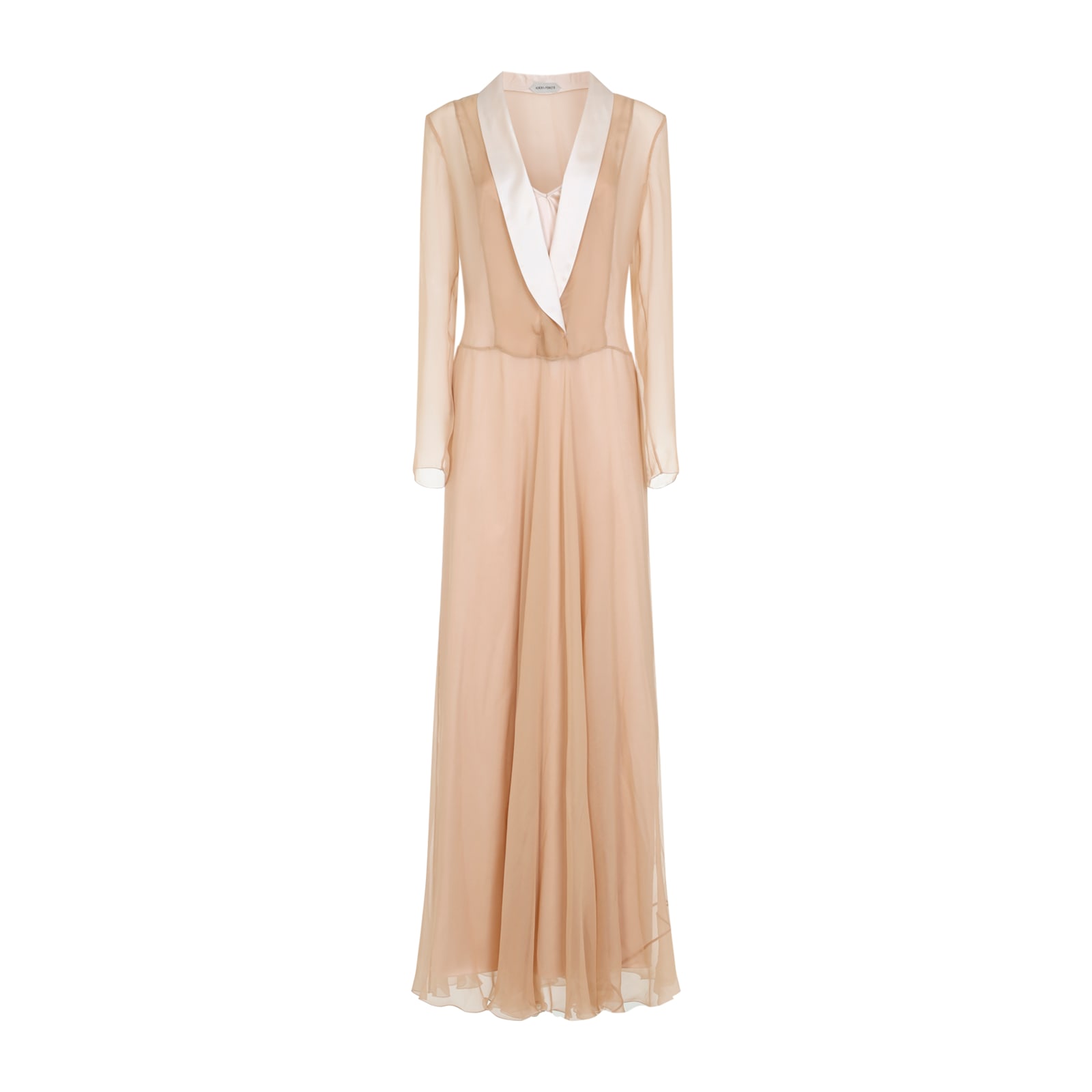 Alberta Ferretti Sheer Long Dress With V-neckline And Sleeves In Brown