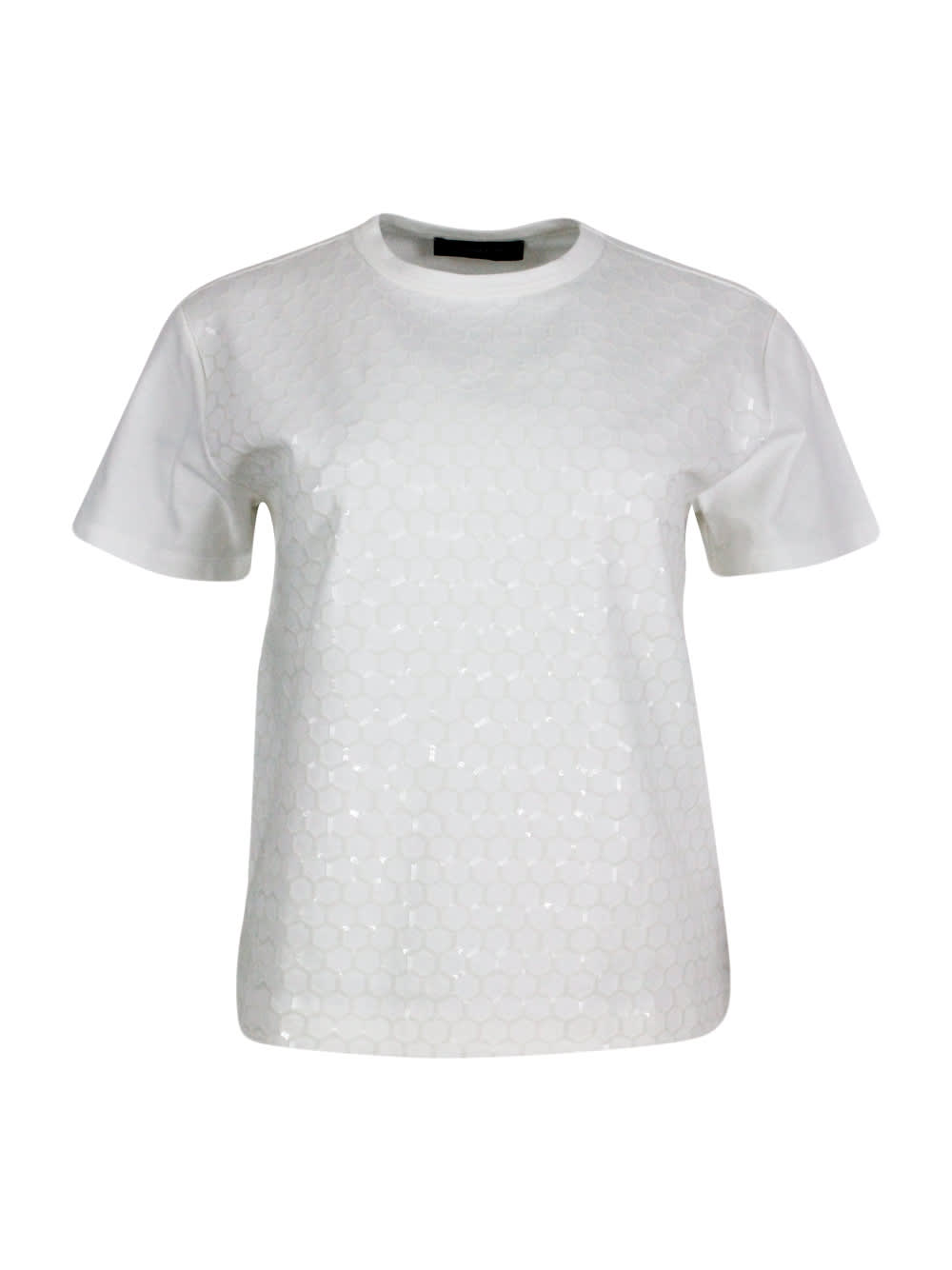 Shop Fabiana Filippi Crew-neck, Short-sleeved T-shirt Made Of Soft Cotton Embellished With Sequin Applications That Give  In White