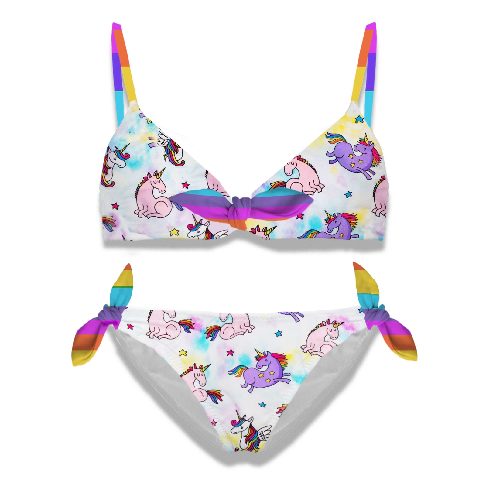 Mc2 Saint Barth Kids' Ribbons Triangle Bikini For Girl In Multicolor