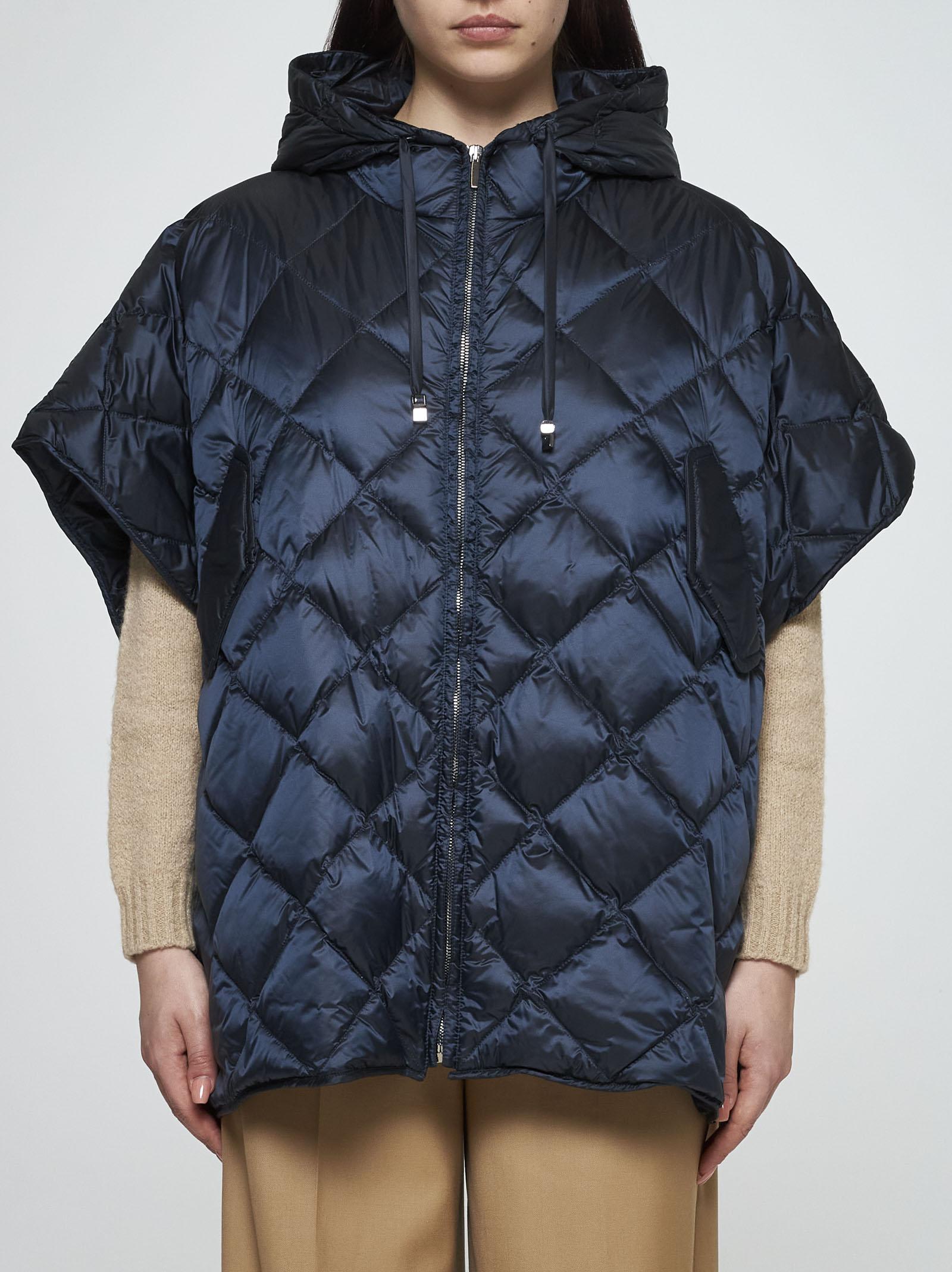 Shop Max Mara The Cube Treman Quilted Nylon Down Cape In Blue