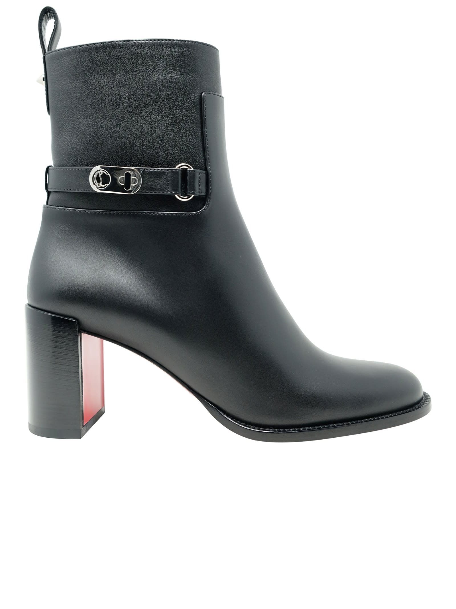 Black Leather Lock Booty 70 Ankle Boots