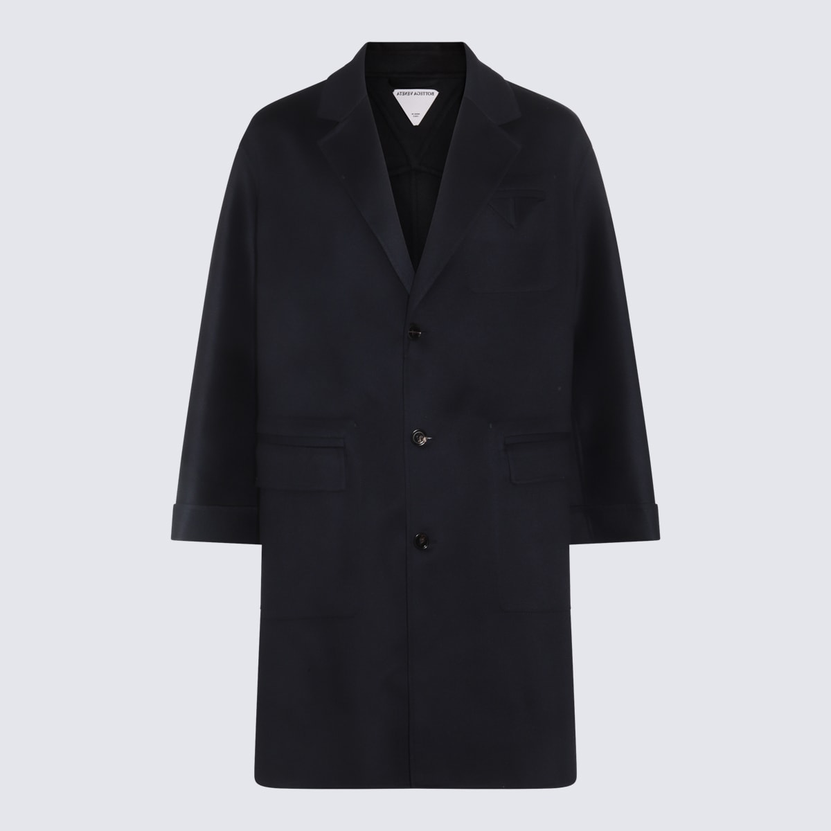 Shop Bottega Veneta Navy Wool And Cashmere Coat In Blue