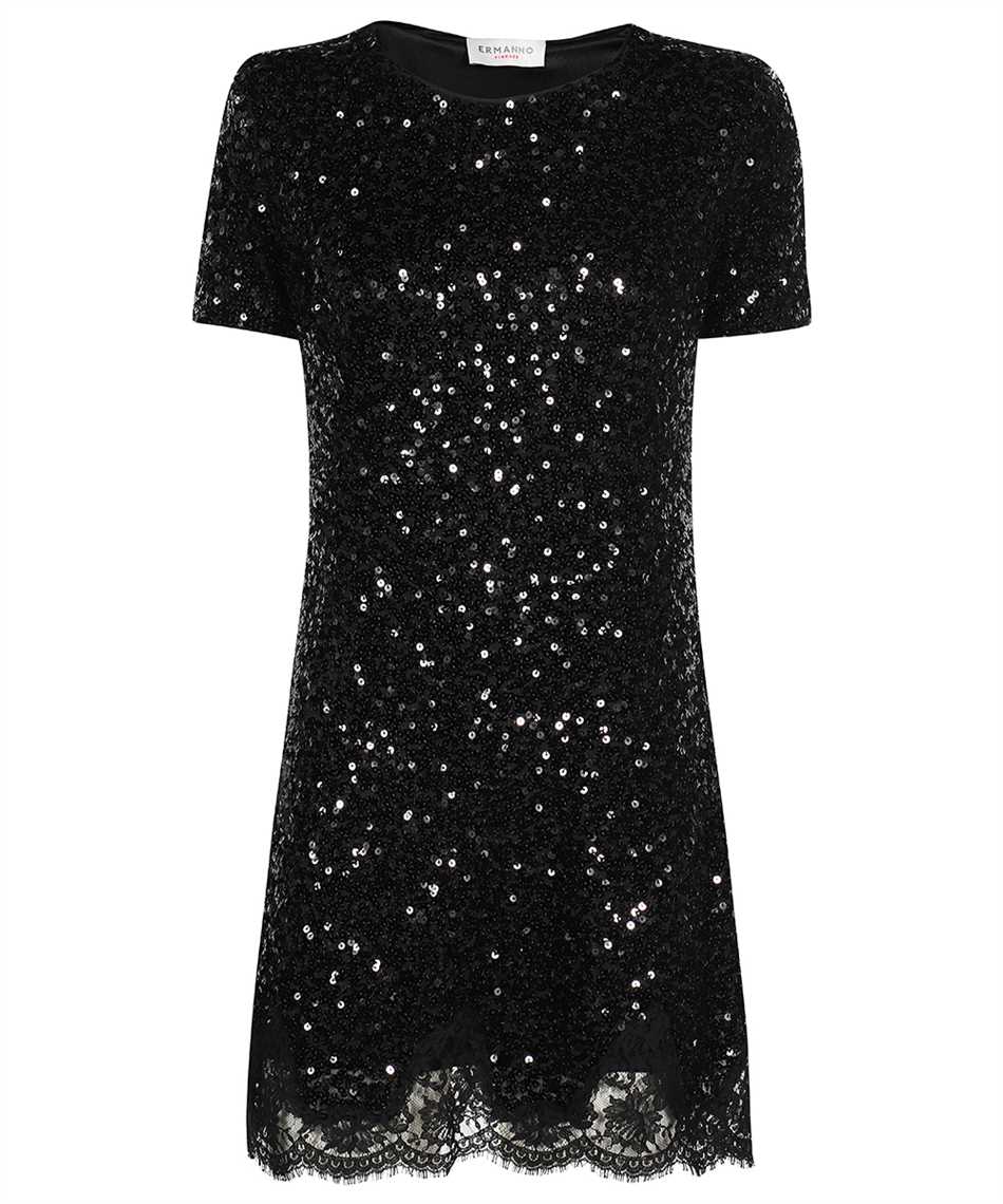 Ermanno Scervino Sequin-embellishment Lace-trimmed Mini Dress In Black