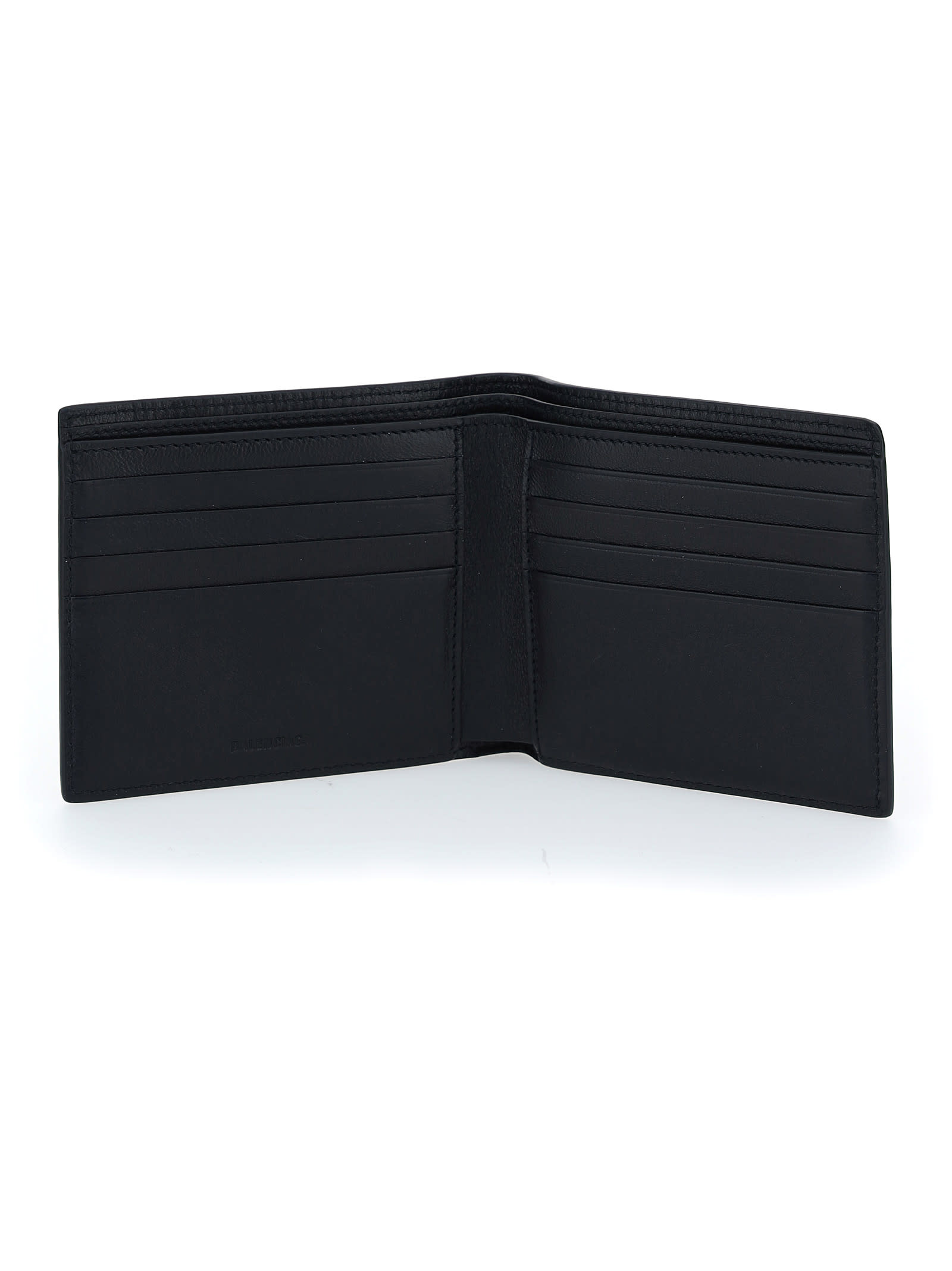 Balenciaga Black Wallet With Contrasting Logo Print In Leather Man In Black