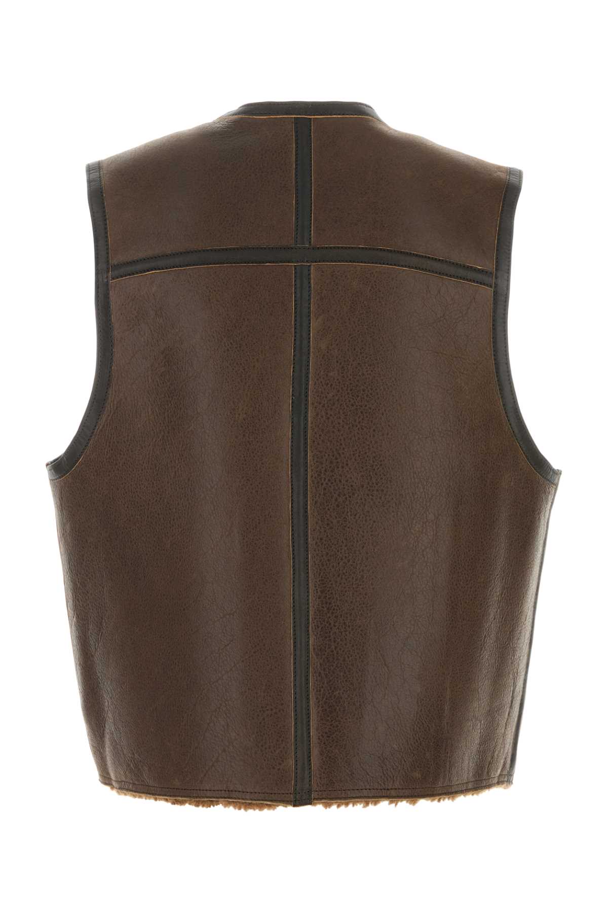 Shop Our Legacy Brown Leather Reversible Vest In Rustic Grain Brown Shearling