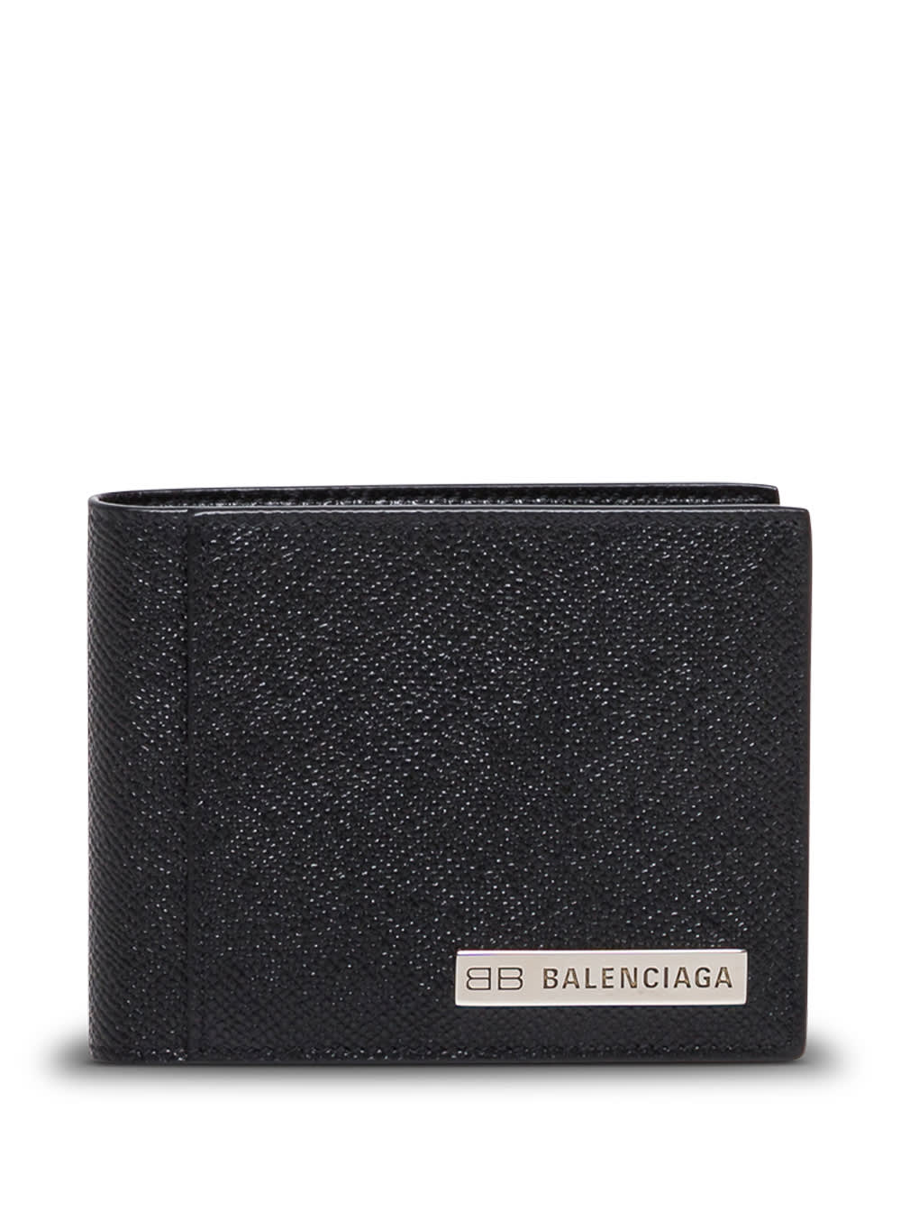 Balenciaga Black Leather Wallet With Logo Plate