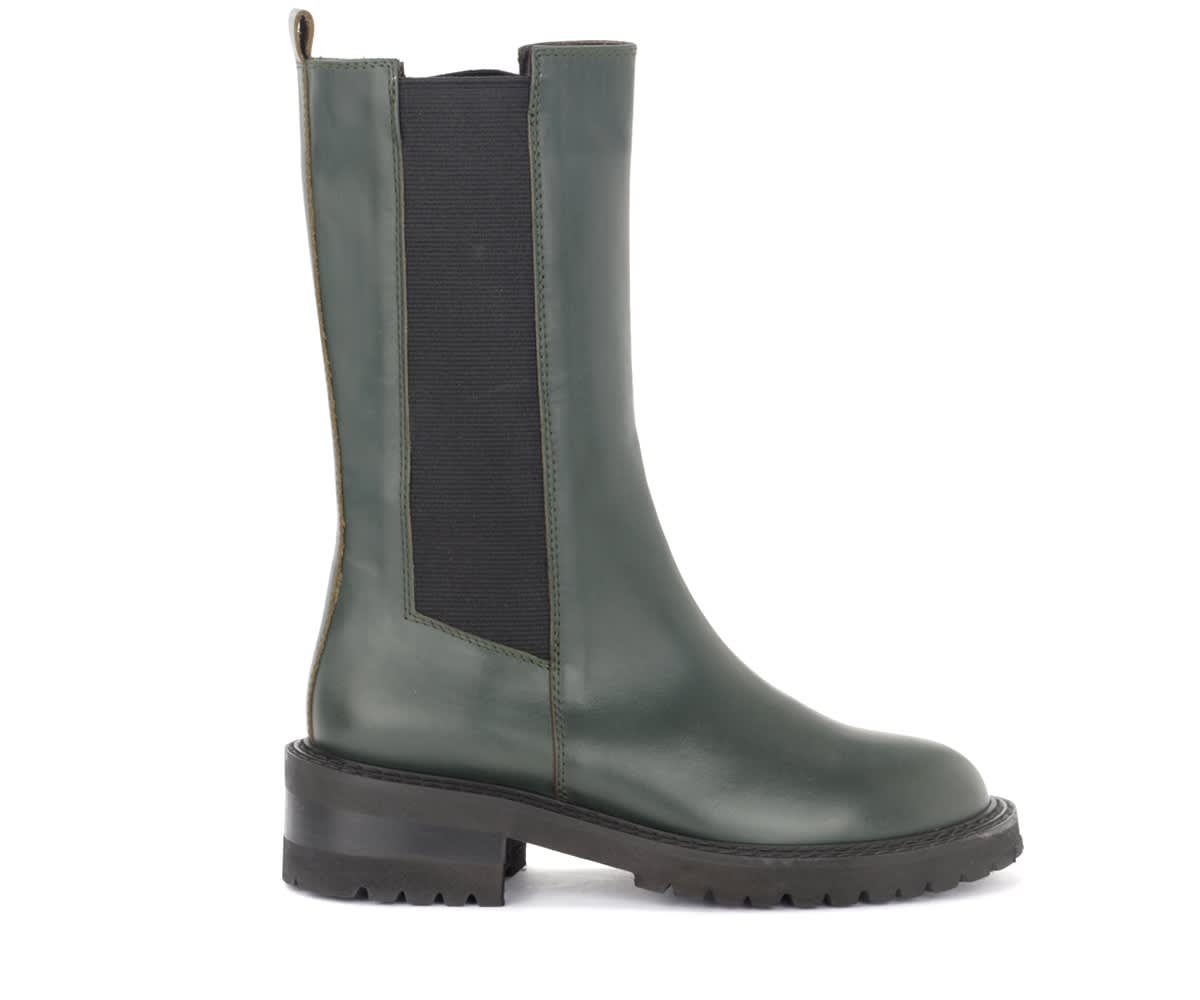 Via Roma 15 High Boots In Olive-coloured Leather