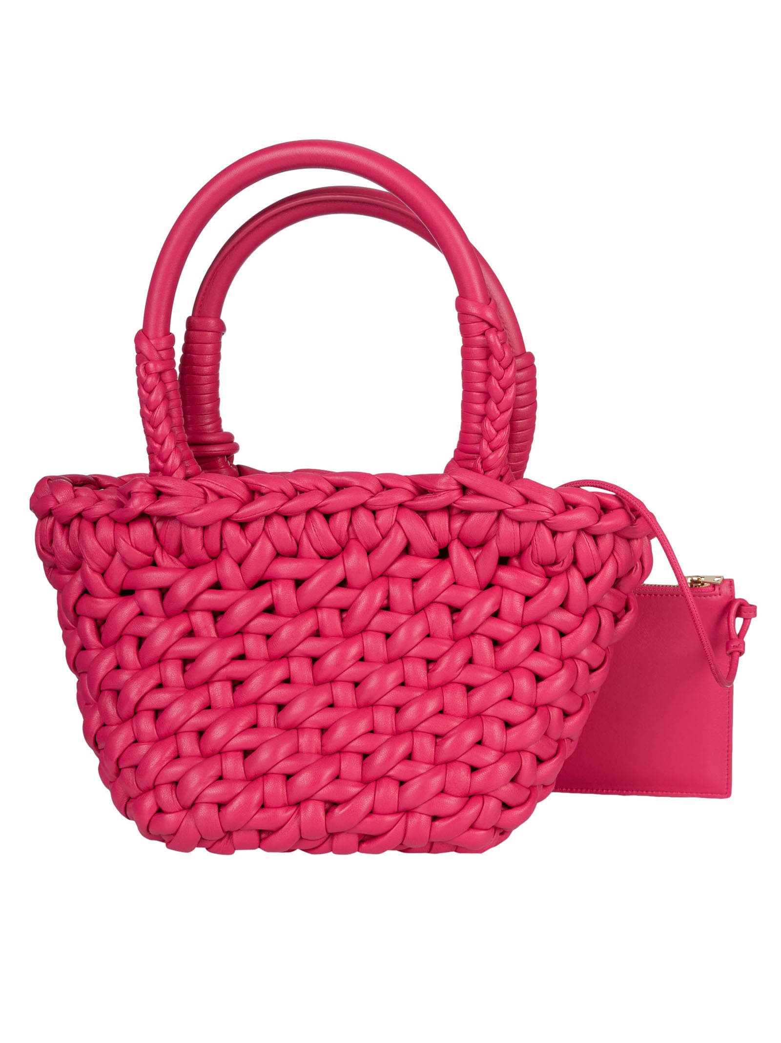 Shop Alanui Weave Clutch Detail Tote In Pink