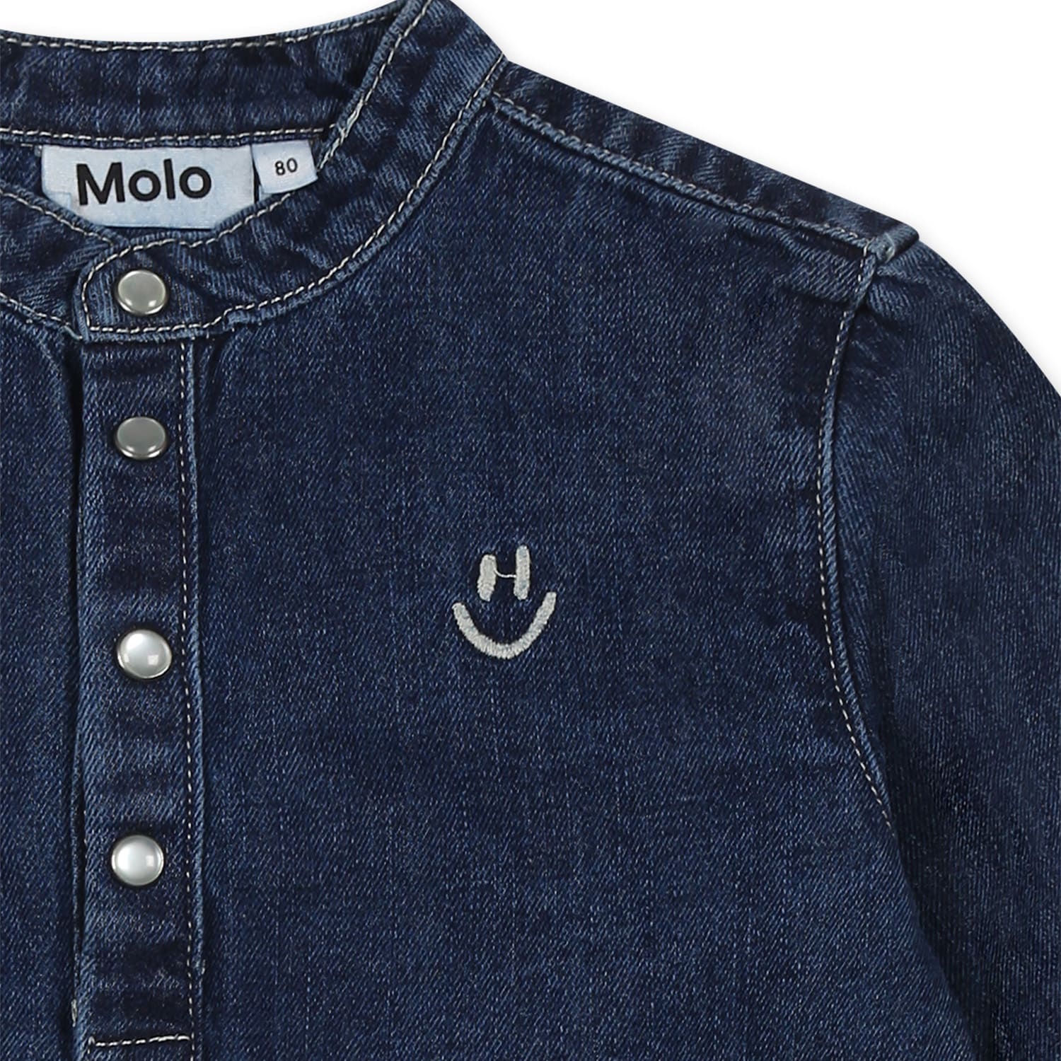 Molo Blue Shirt For Baby Boy With Smile In Denim