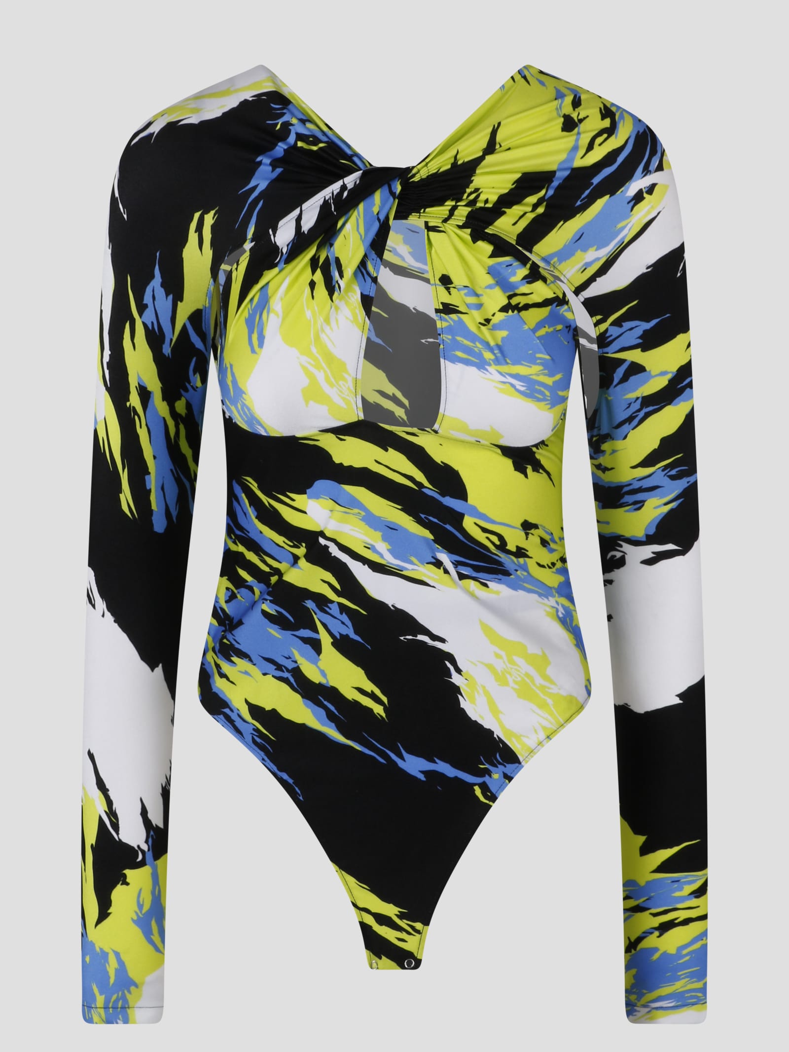 Coperni Abstract-print Twist-front Bodysuit In Multicolour