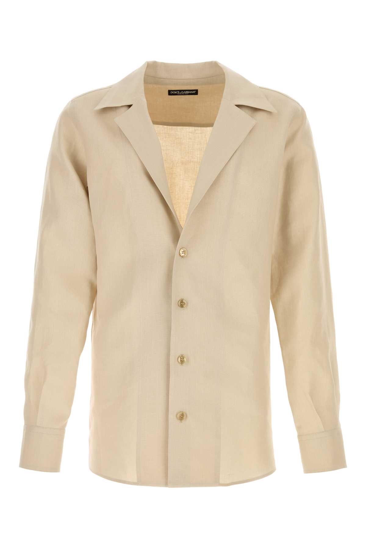 Dolce & Gabbana Long Sleeve Linen Shirt In Neutral