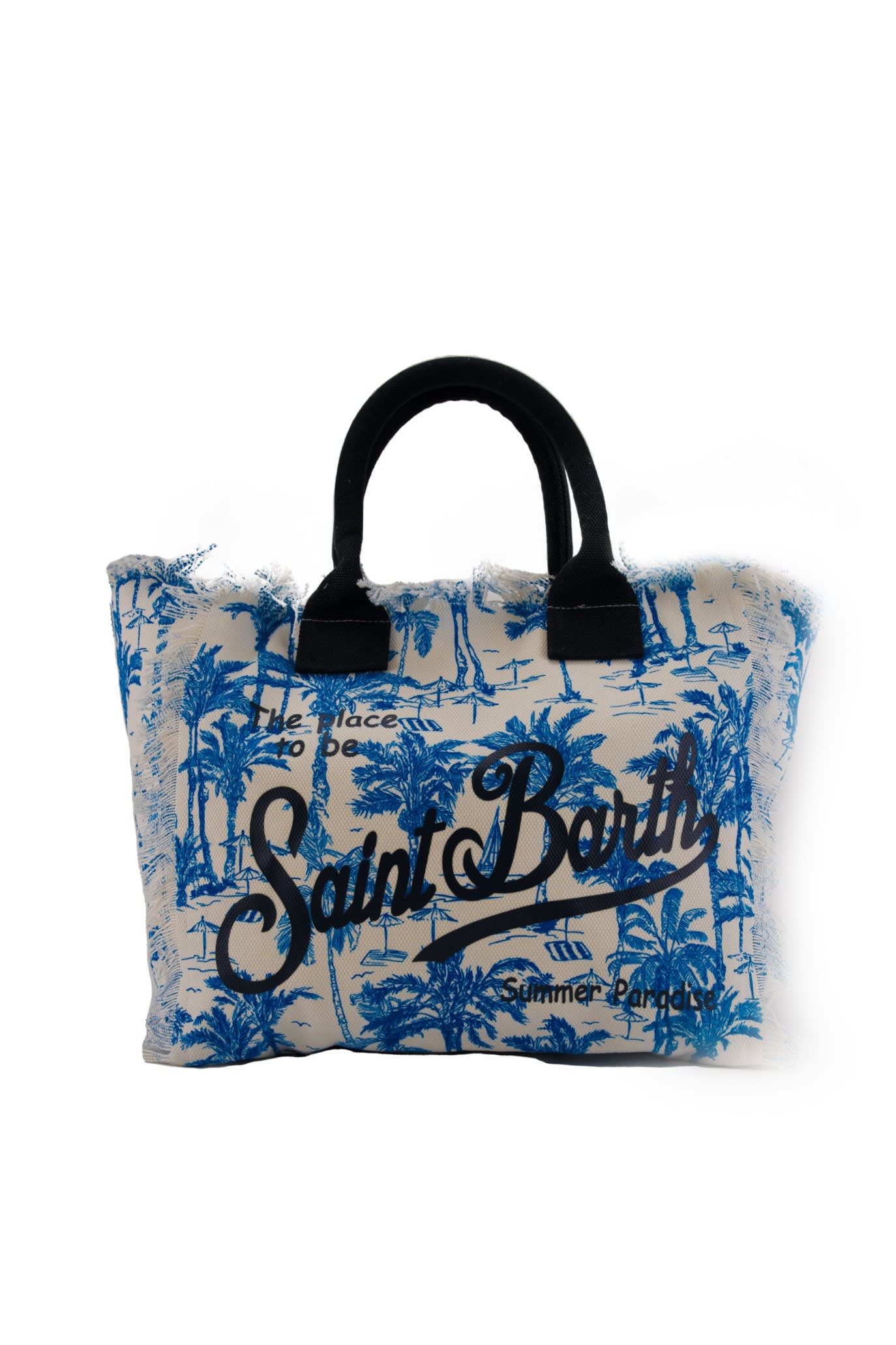 Shop Mc2 Saint Barth Vanity Saint Beach Bag In Blue Canvas In Bianco/blu