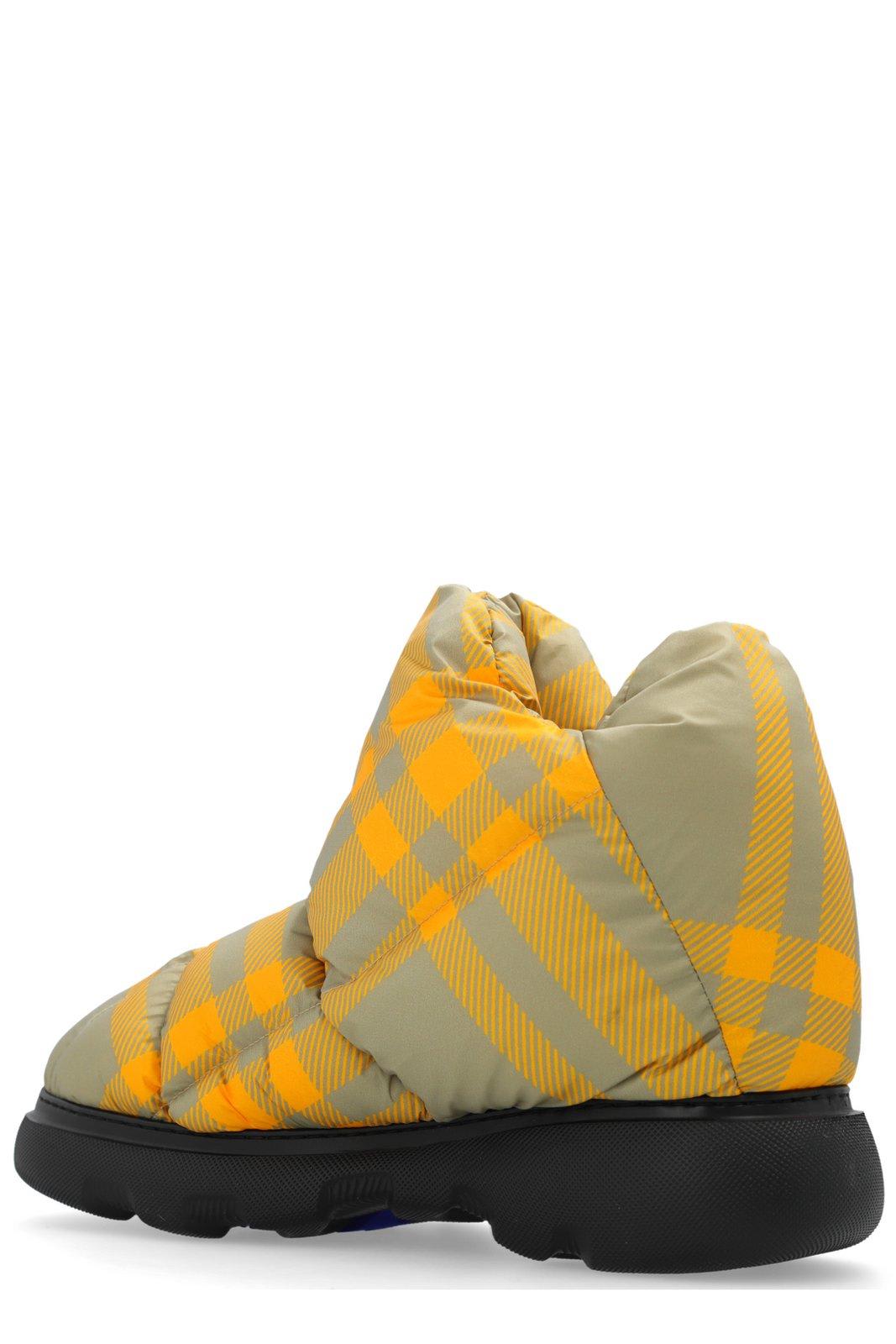 Shop Burberry Check Pillow Drawstring Padded Ankle Boots In Neutrals/yellow