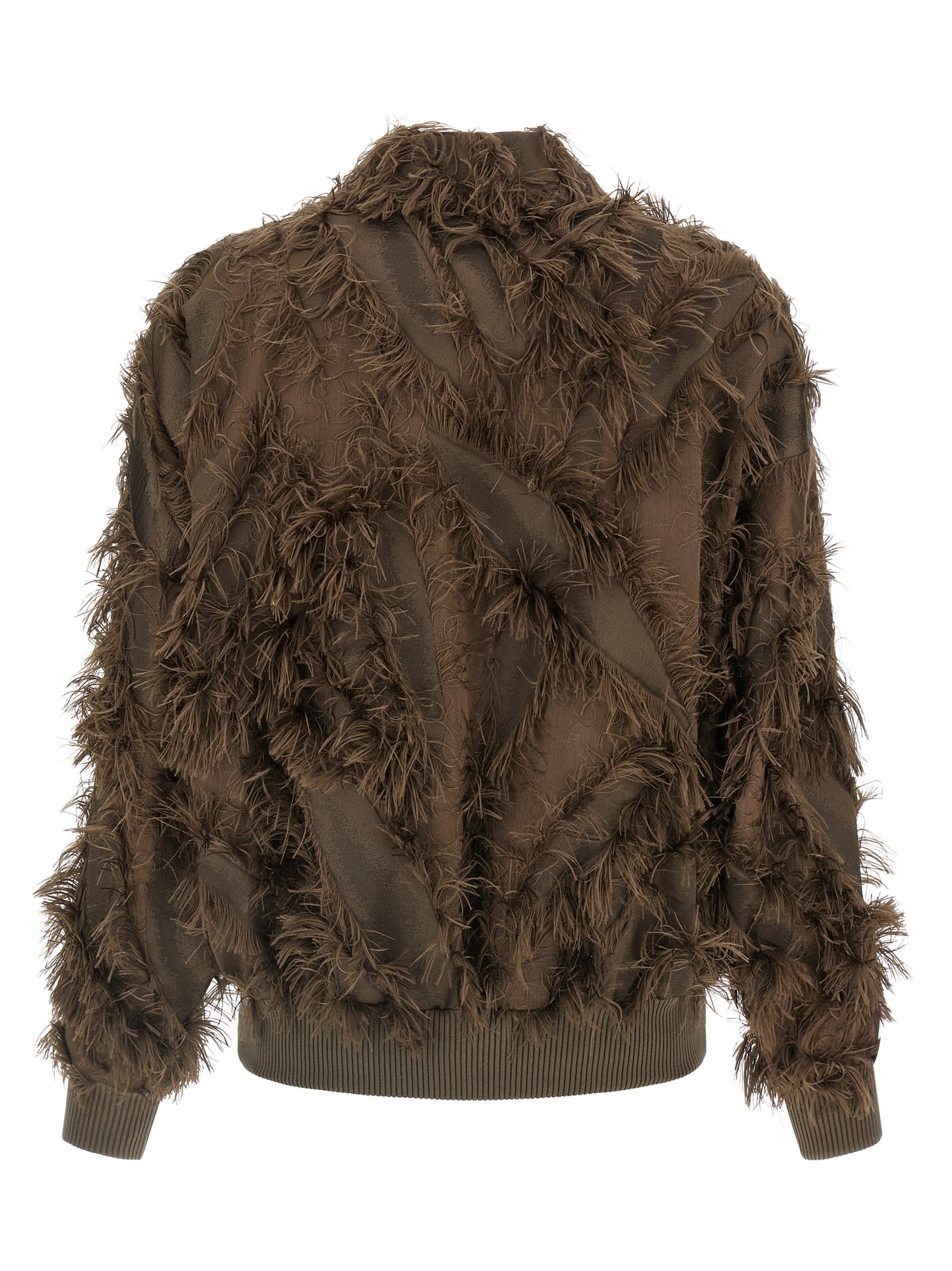 Brunello Cucinelli Dracaena Fringed-details Bomber Jacket In Brown