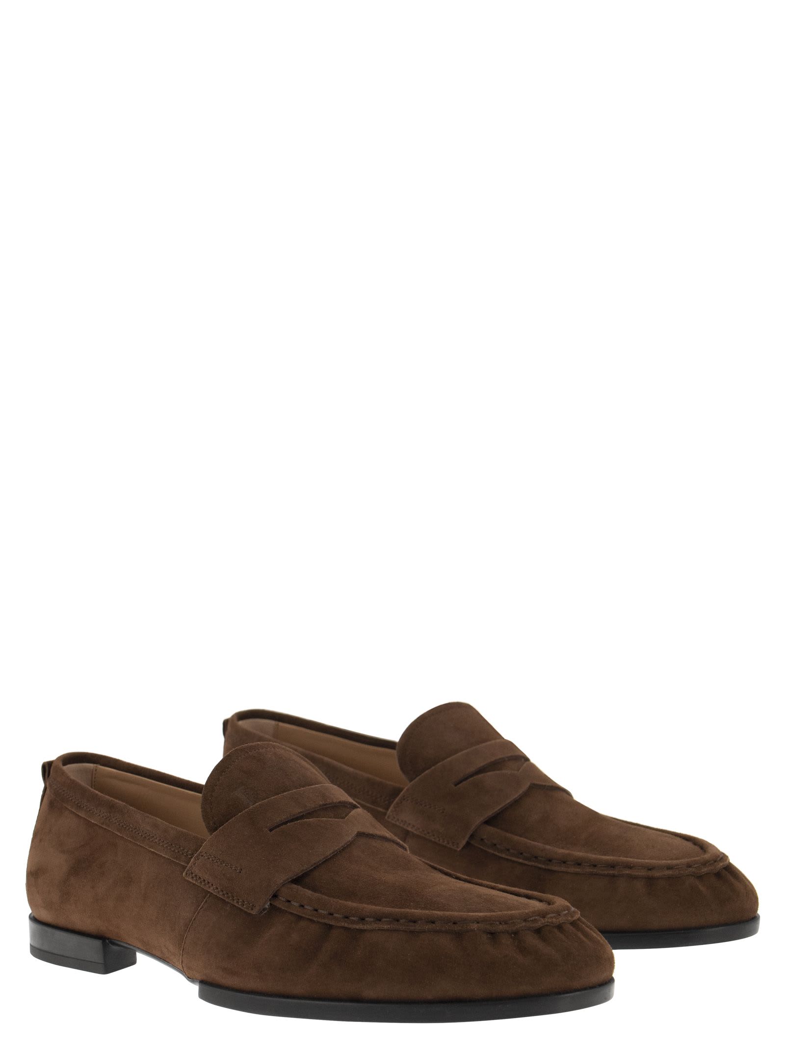 Shop Tod's Suede Leather Moccasin In Brown