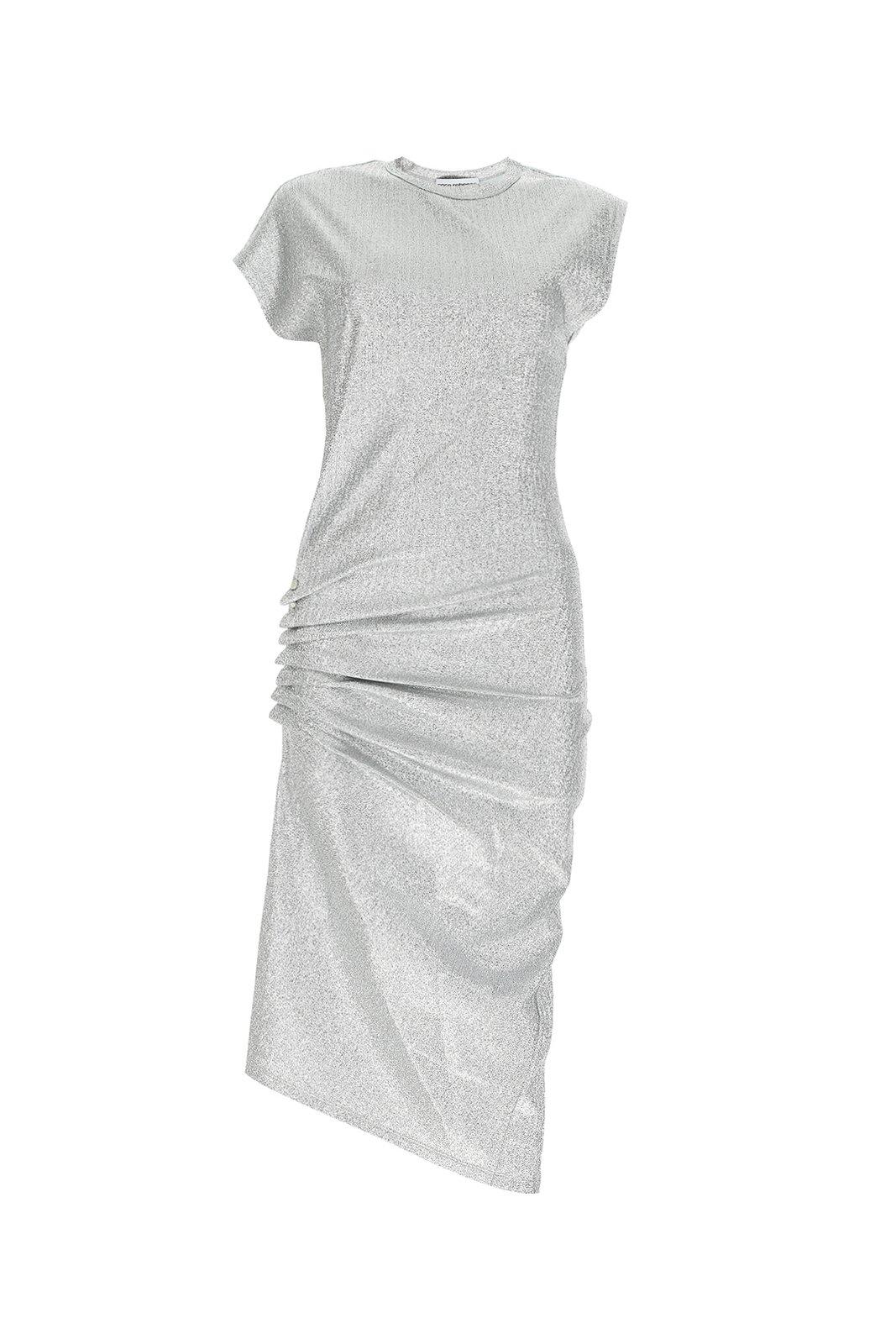 Shop Rabanne Gathered Midi Dress In Silver