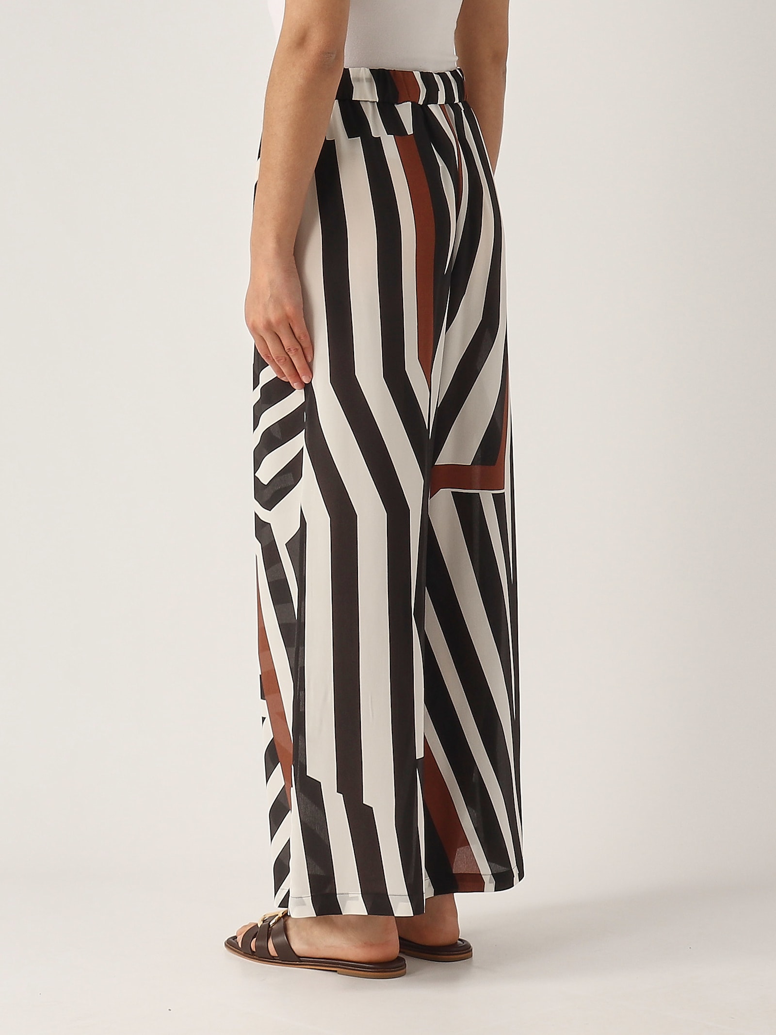 Max Mara Printed Silk Palazzo Trousers In White