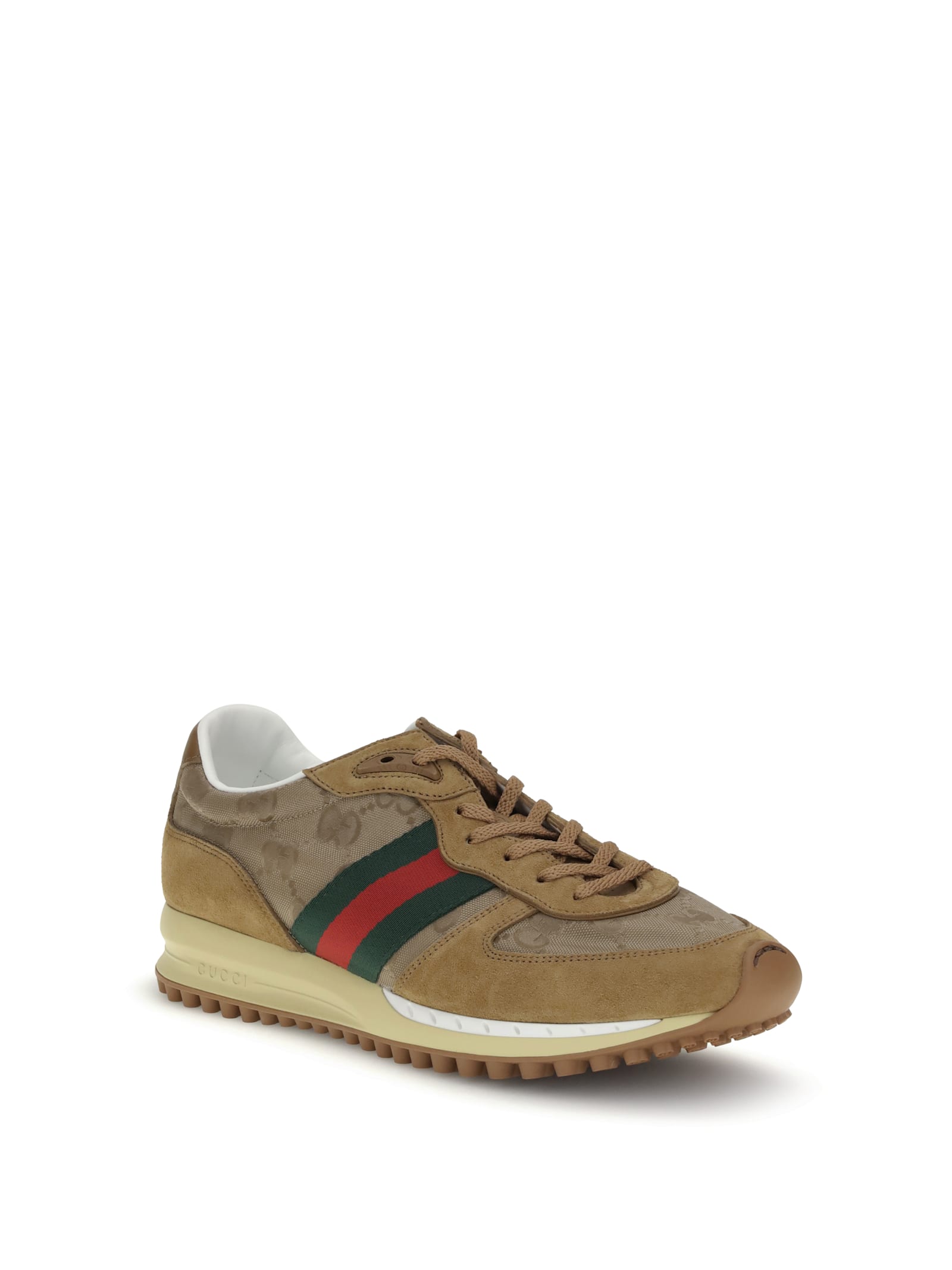 Gucci Men Re-motion Gg Nylon And Suede Sneakers In Brown
