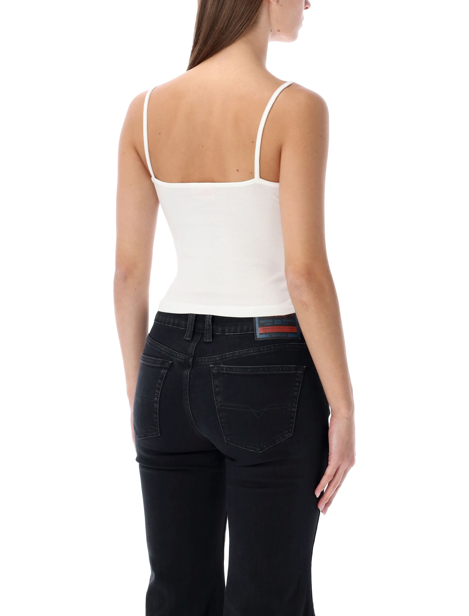 Diesel Ribbed Stretch Cotton Top With Metallic Oval D Logo In Multi