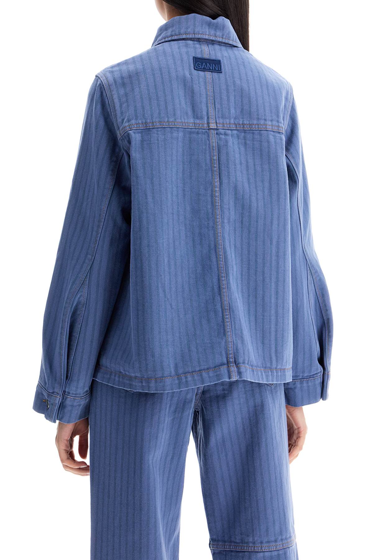 Shop Ganni Striped Overdyed Denim Jacket In Country Blue (blue)