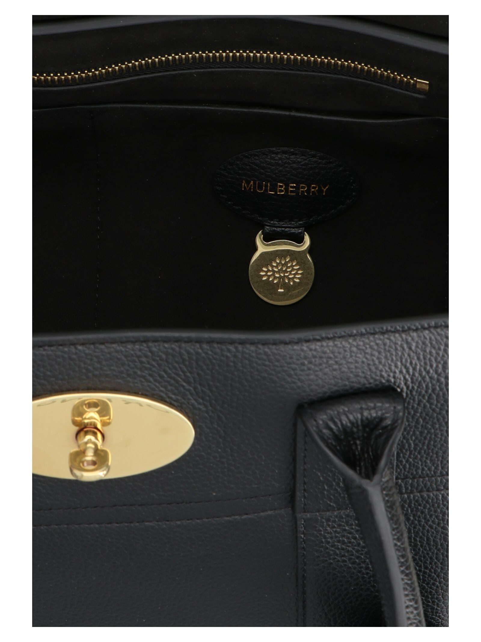Mulberry 'bayswater' Black Handbag With Twist-lock Fastening In Black/brass