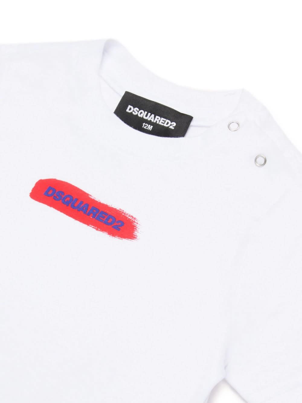Shop Dsquared2 White T-shirt With Brushstroke Effect With Contrasting Lettering