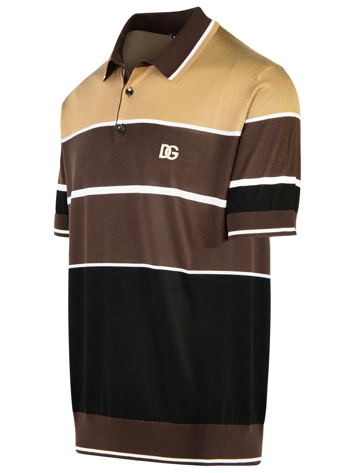 Shop Dolce & Gabbana Brown Silk Polo Shirt