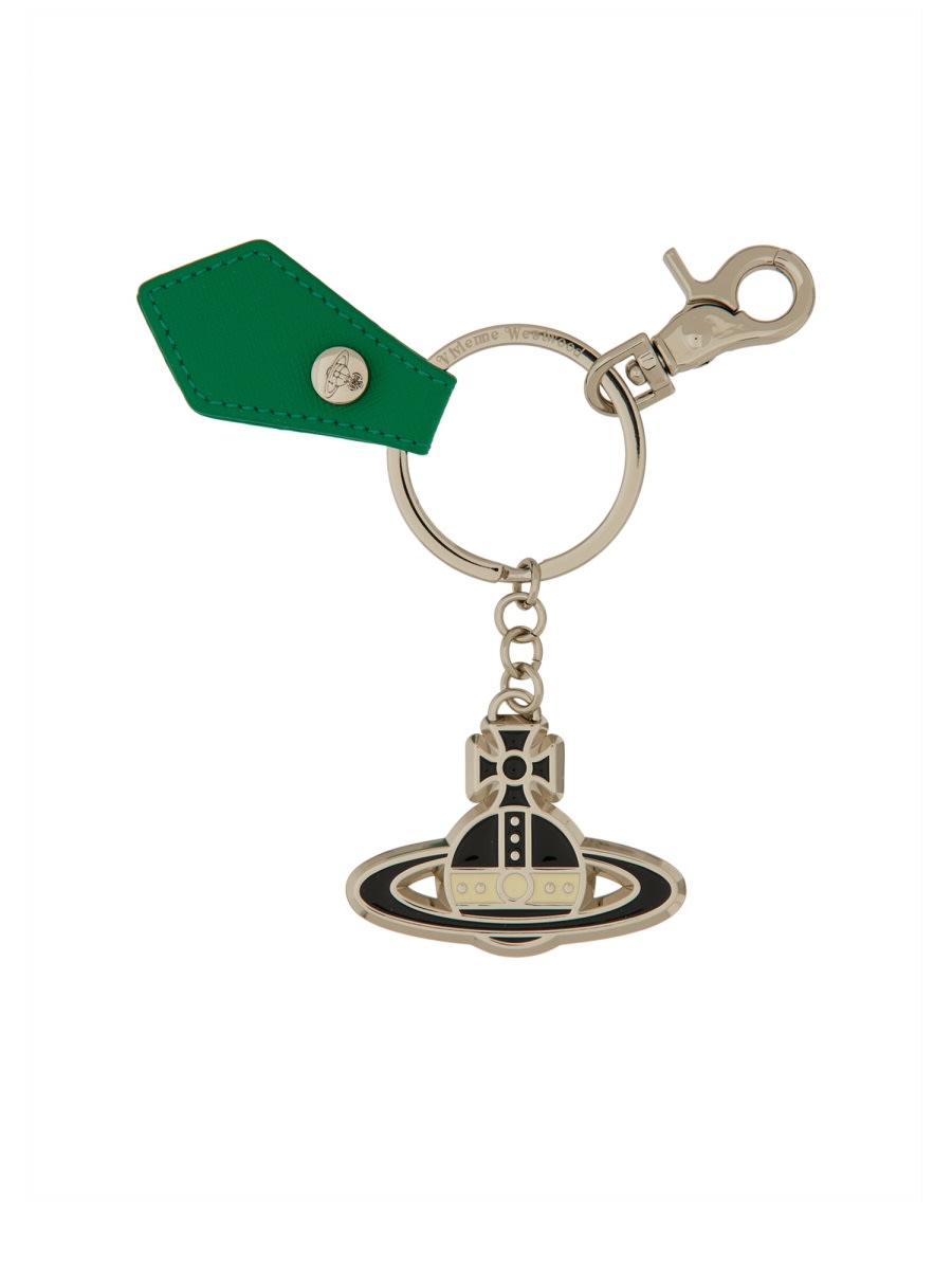 Shop Vivienne Westwood Keychain With Orb Logo In Green
