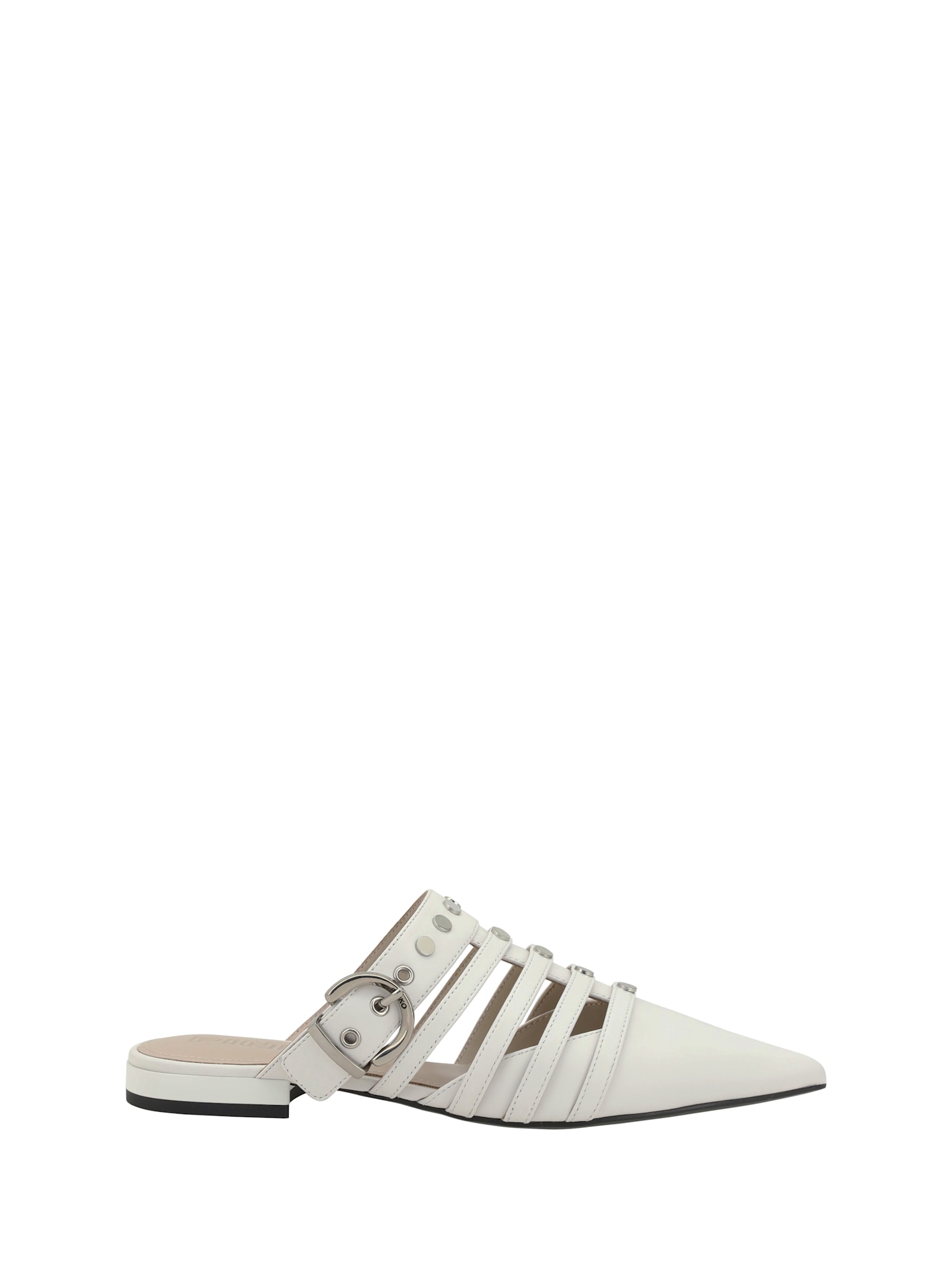 Pinko Pointed-toe Buckle Detailed Slip-on Slides In Milk
