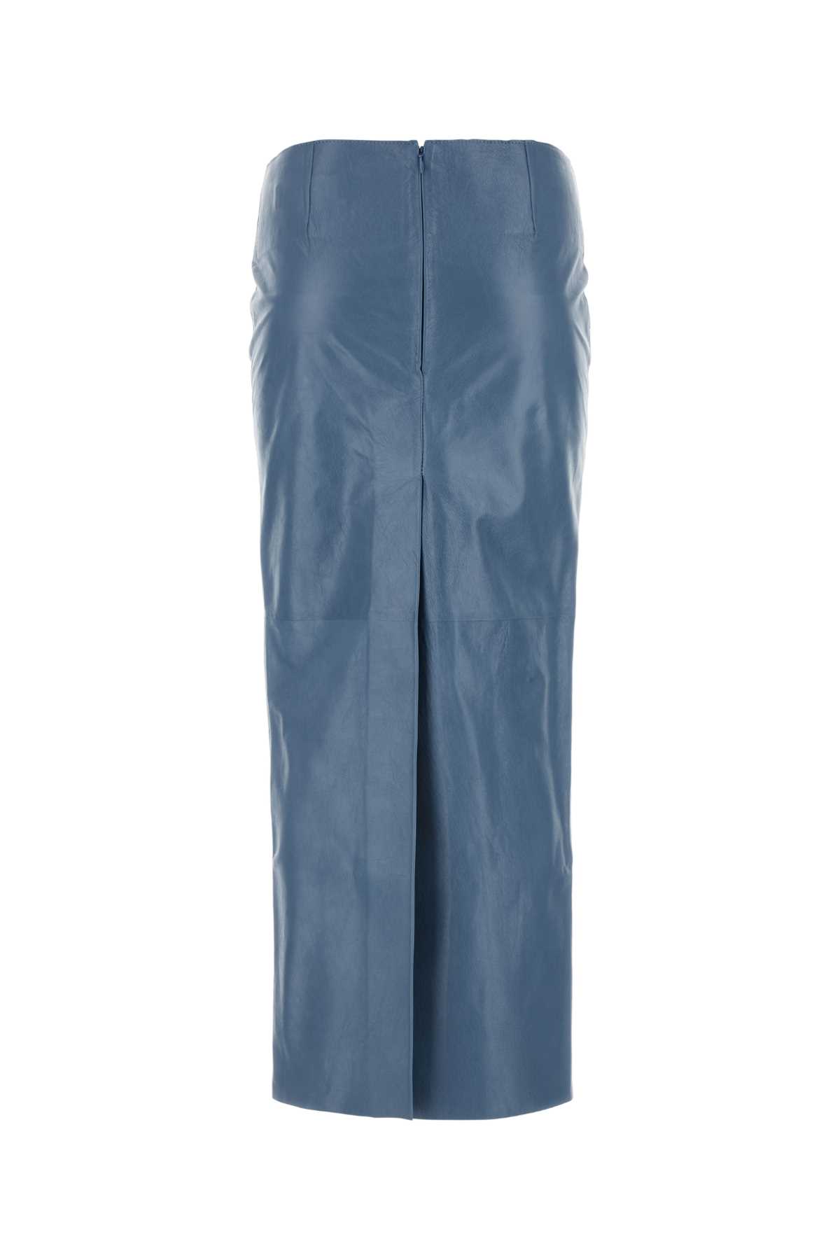Shop Marni Cerulean Blue Leather Skirt In 00b37