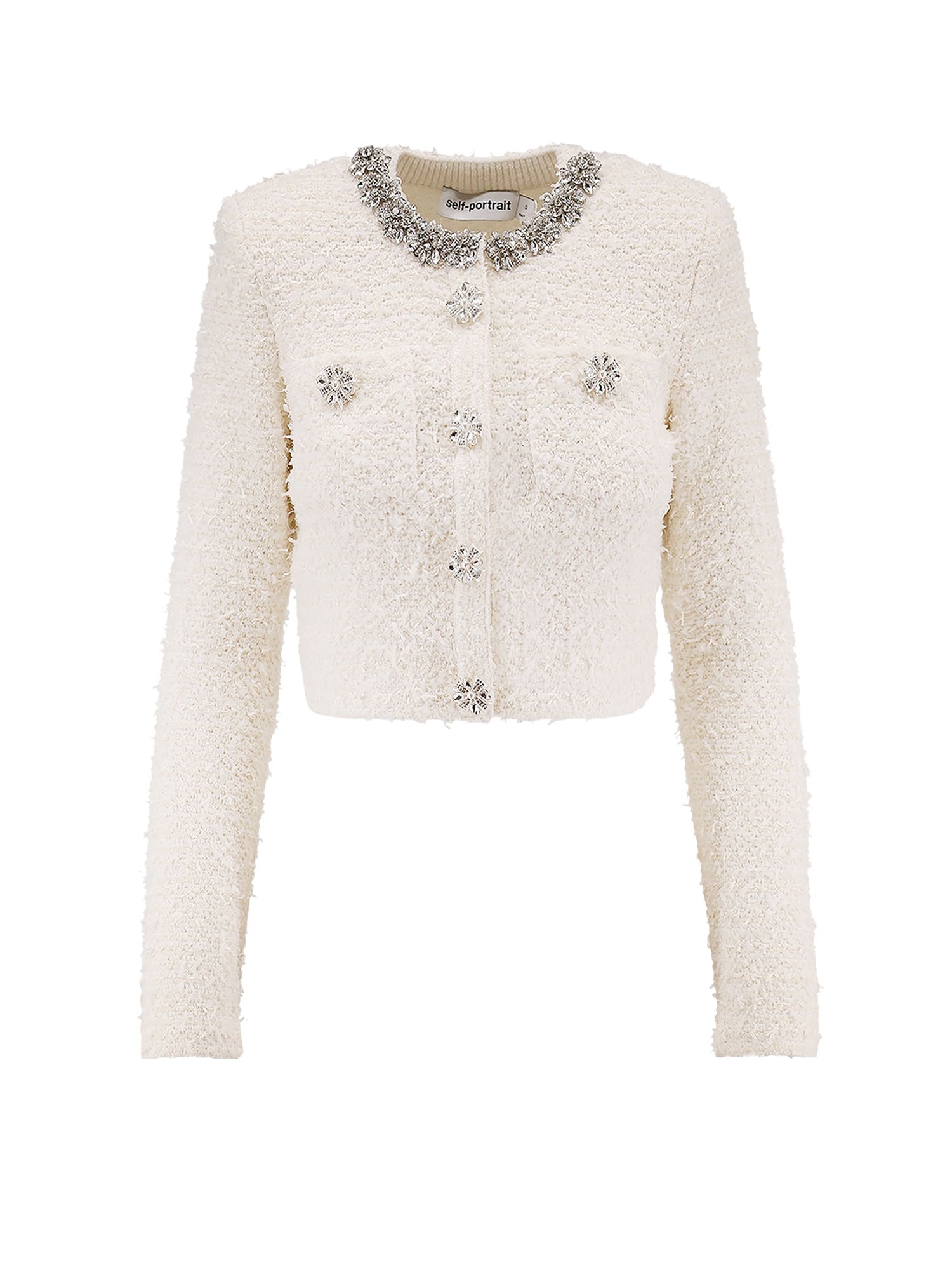 Self-portrait Cream Textured Knit Sweaters And Cardigans White In White