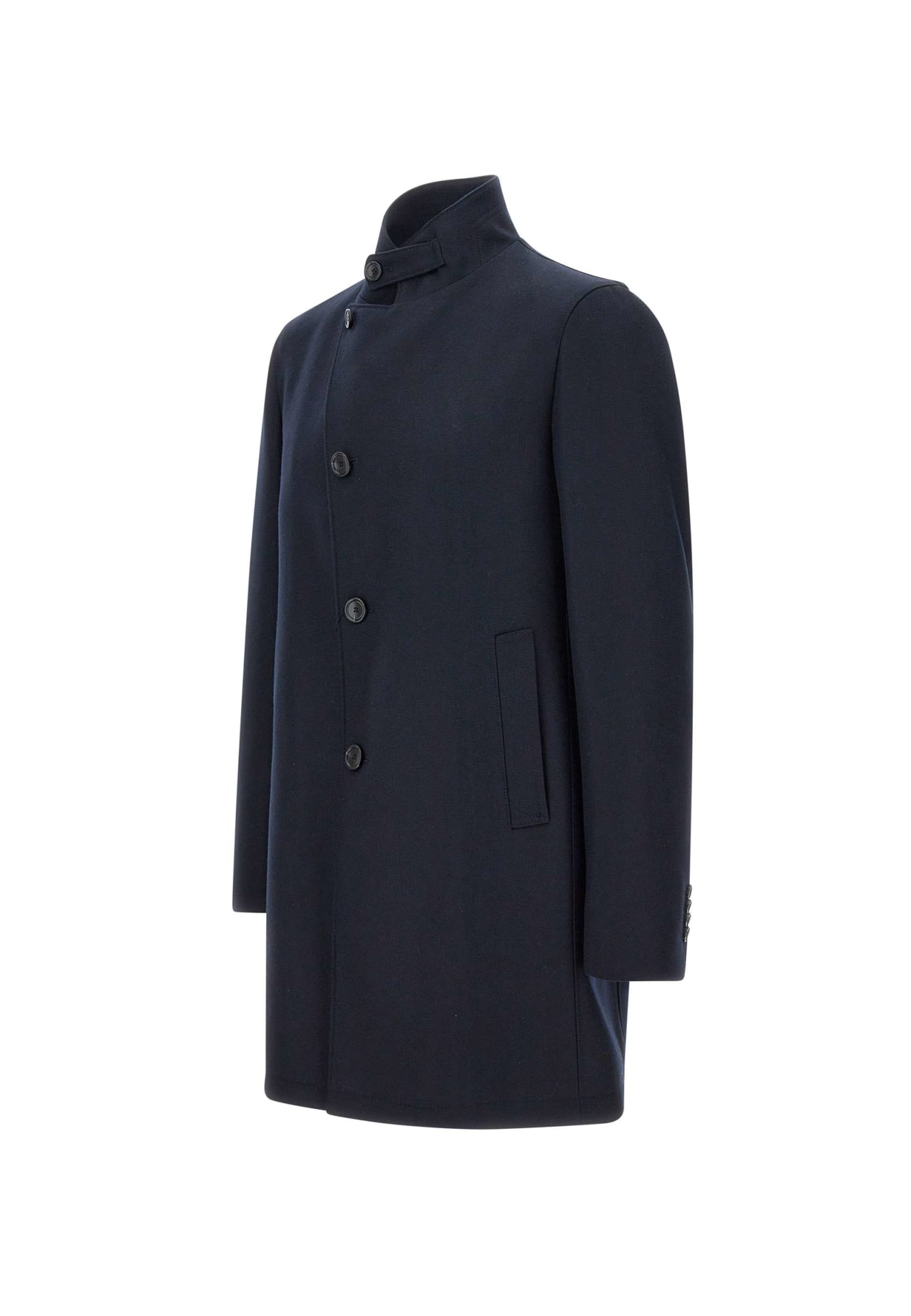 Shop Tagliatore Gordon Wool Gabardine Fabric Coat In Blue