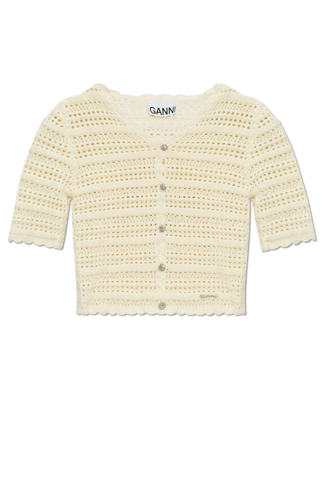 Shop Ganni Short Sleeved Cardigan In Cream