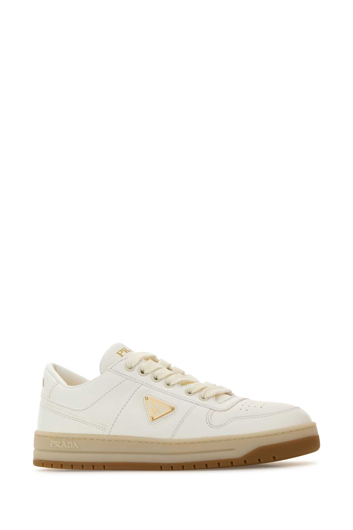 Prada Ivory Nappa Leather Downtown Sneakers In White