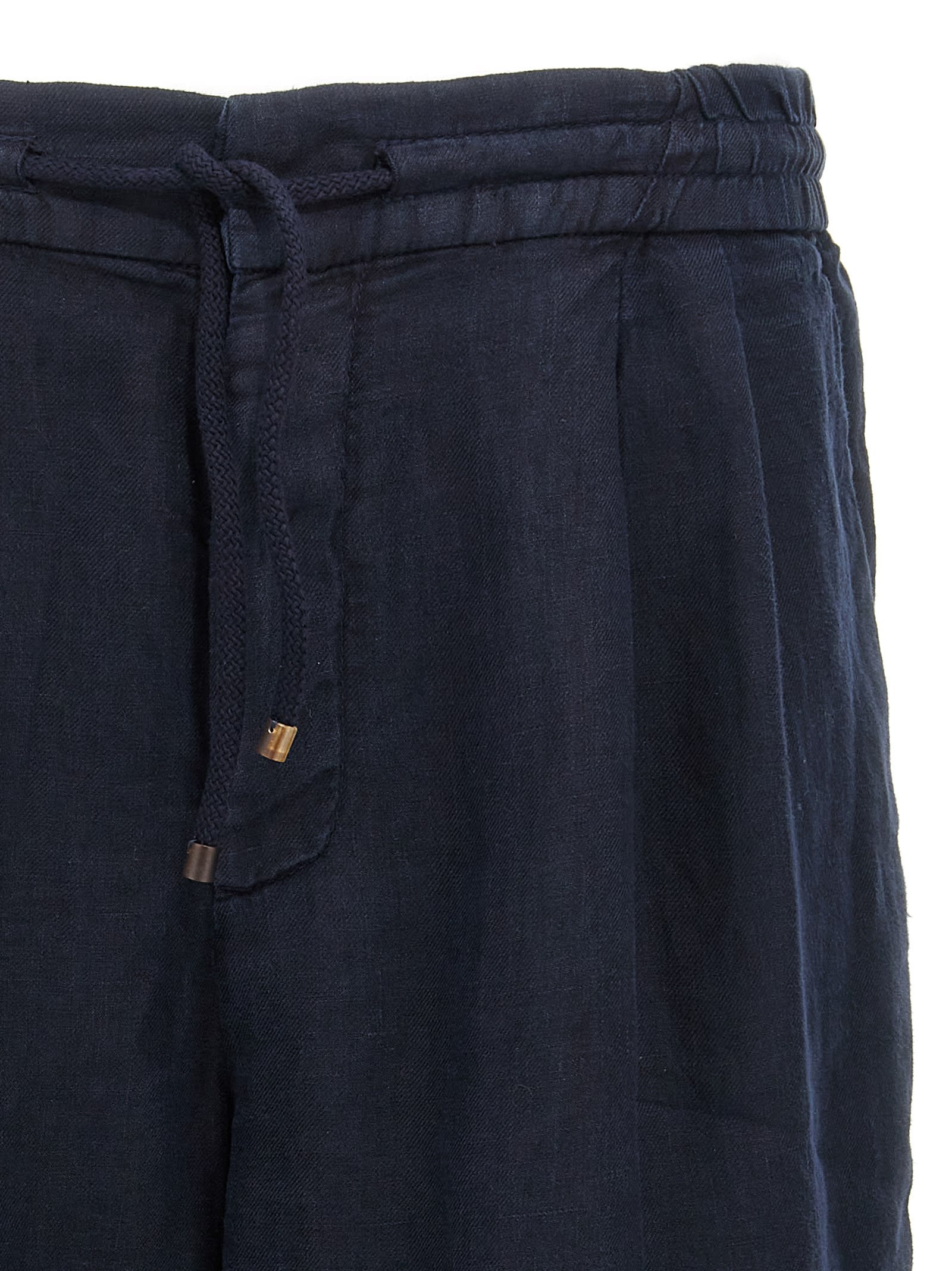 Brunello Cucinelli Garment Dyed Linen Gabardine Bermuda Shorts With Drawstring And Darts In Blue