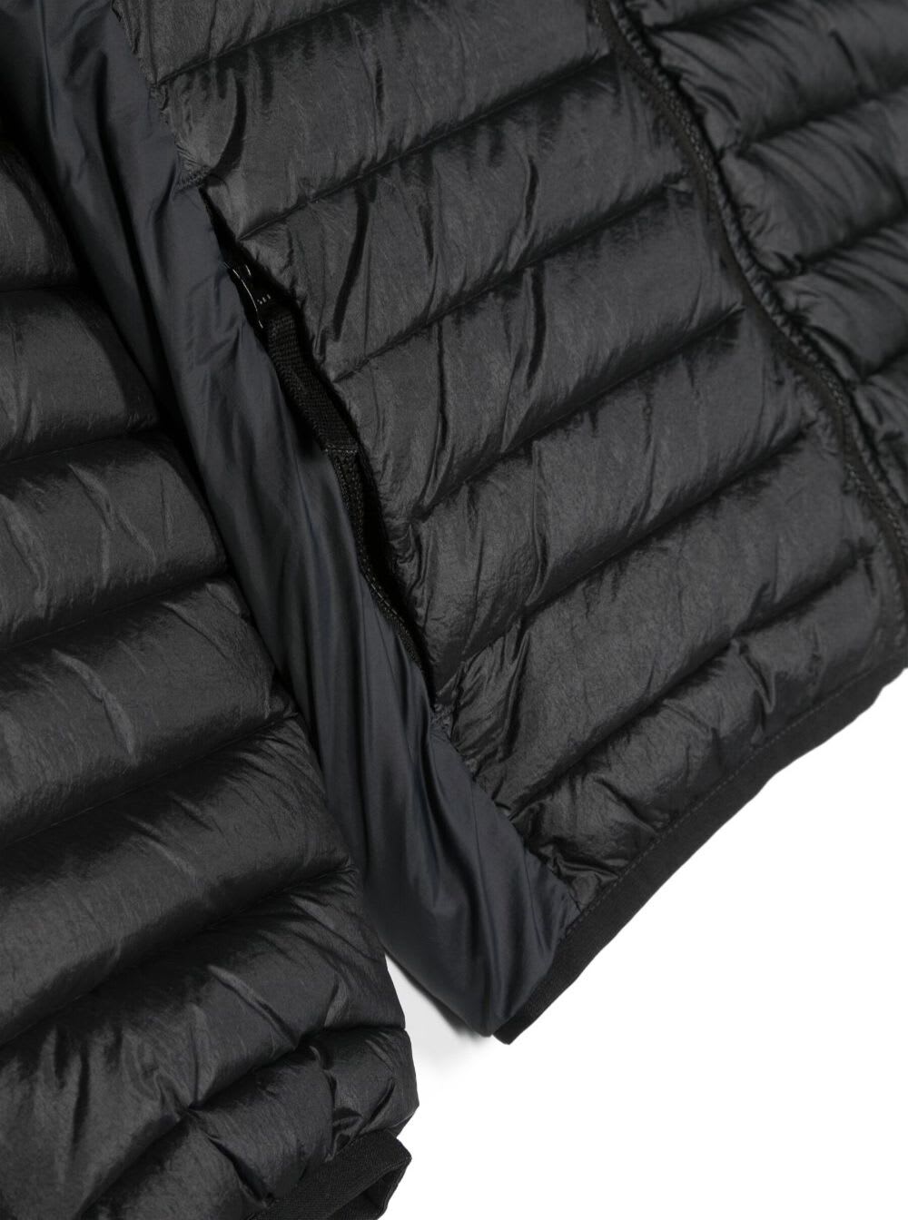 Shop Stone Island Junior Black Down Jacket With Zipped Fastening And Patch Logo In Nylon Boy