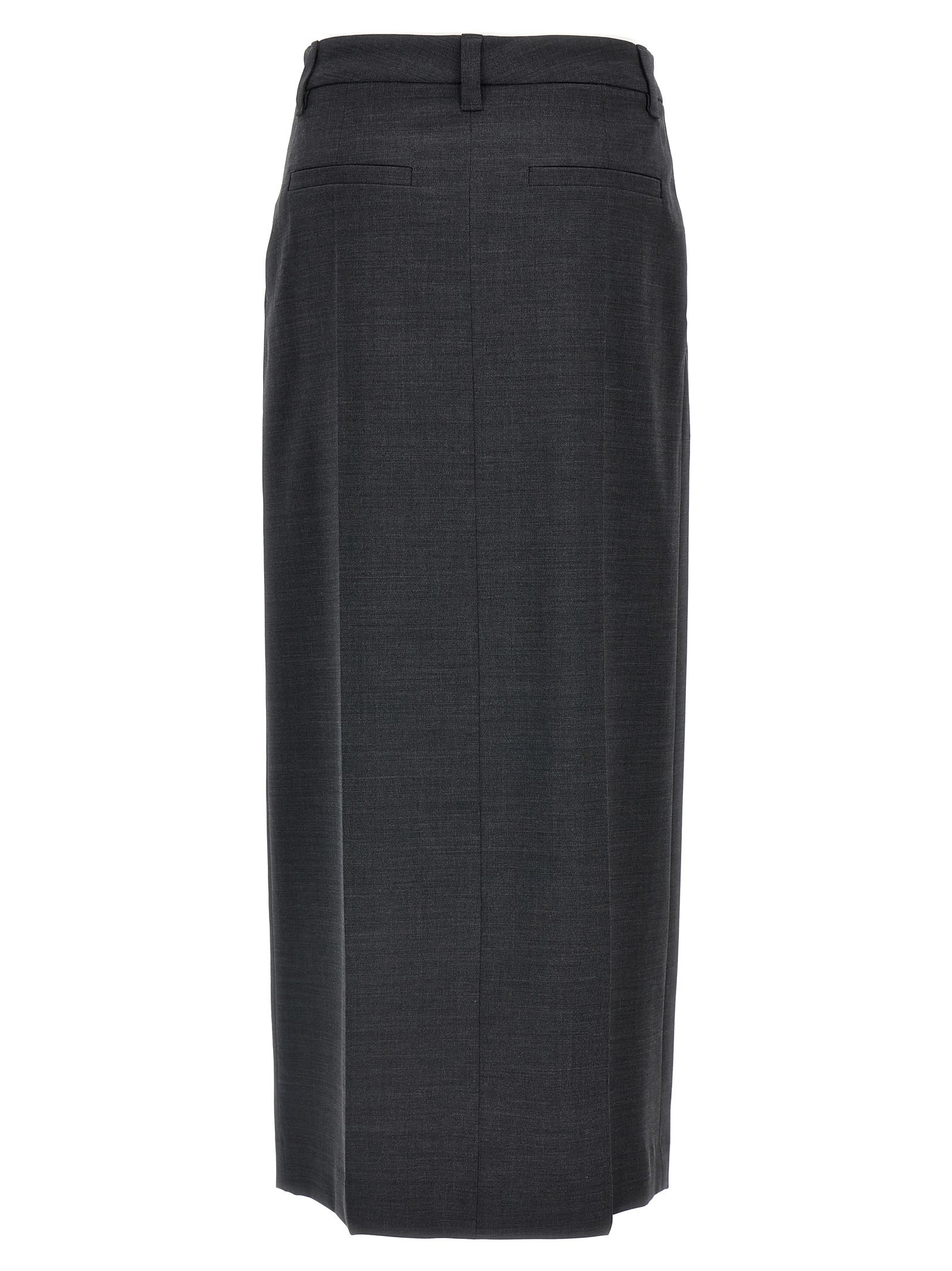 Shop Brunello Cucinelli Skirt With Front Pleats In Grigio Scuro