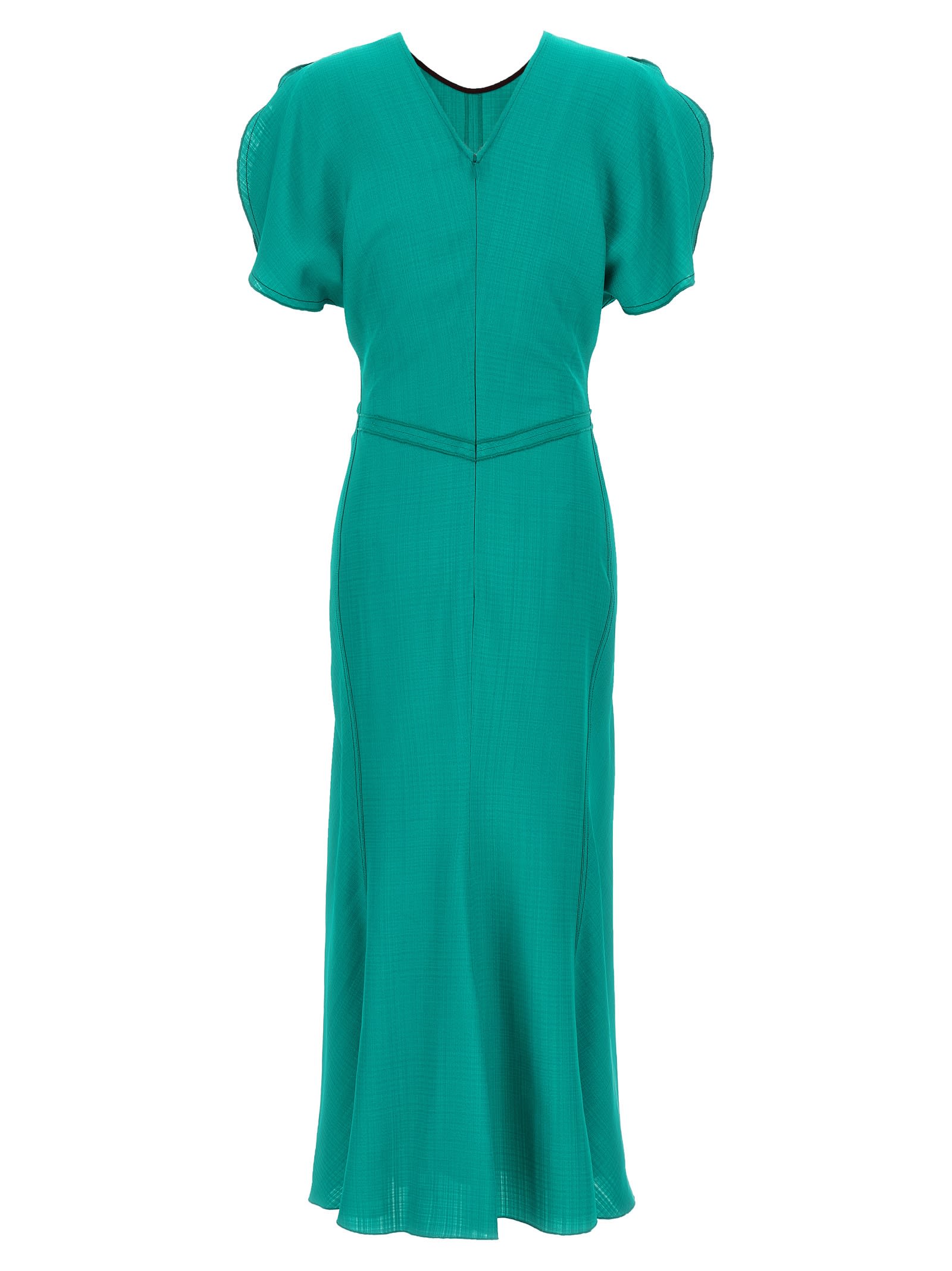 Victoria Beckham Gathered Waist Midi Dress In Green