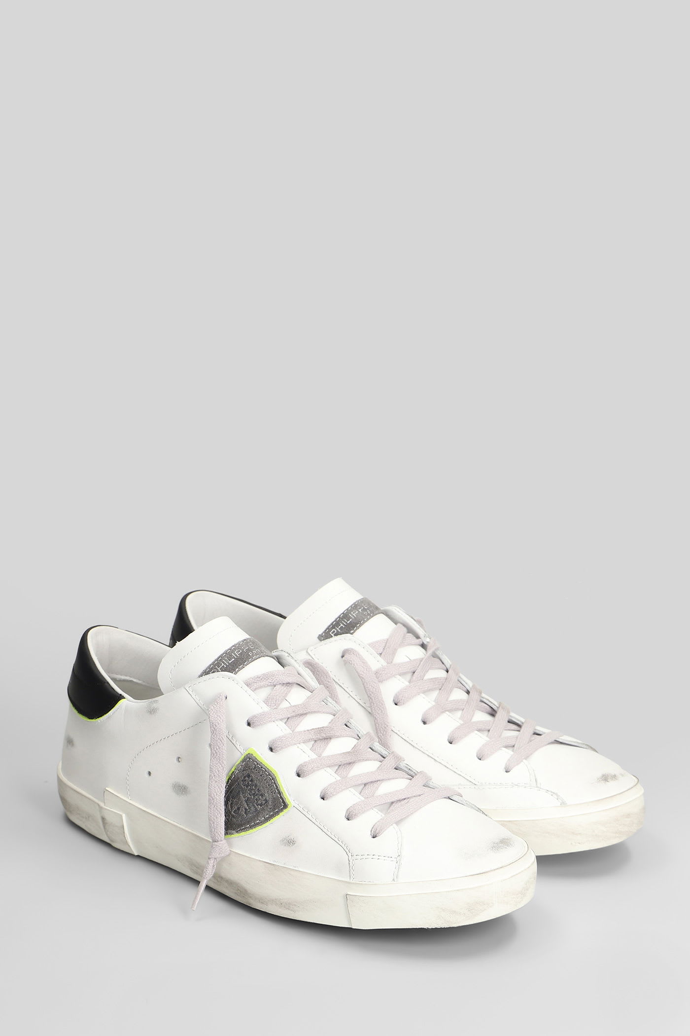Philippe Model Prsx Low Sneakers In White Leather In Animal Print